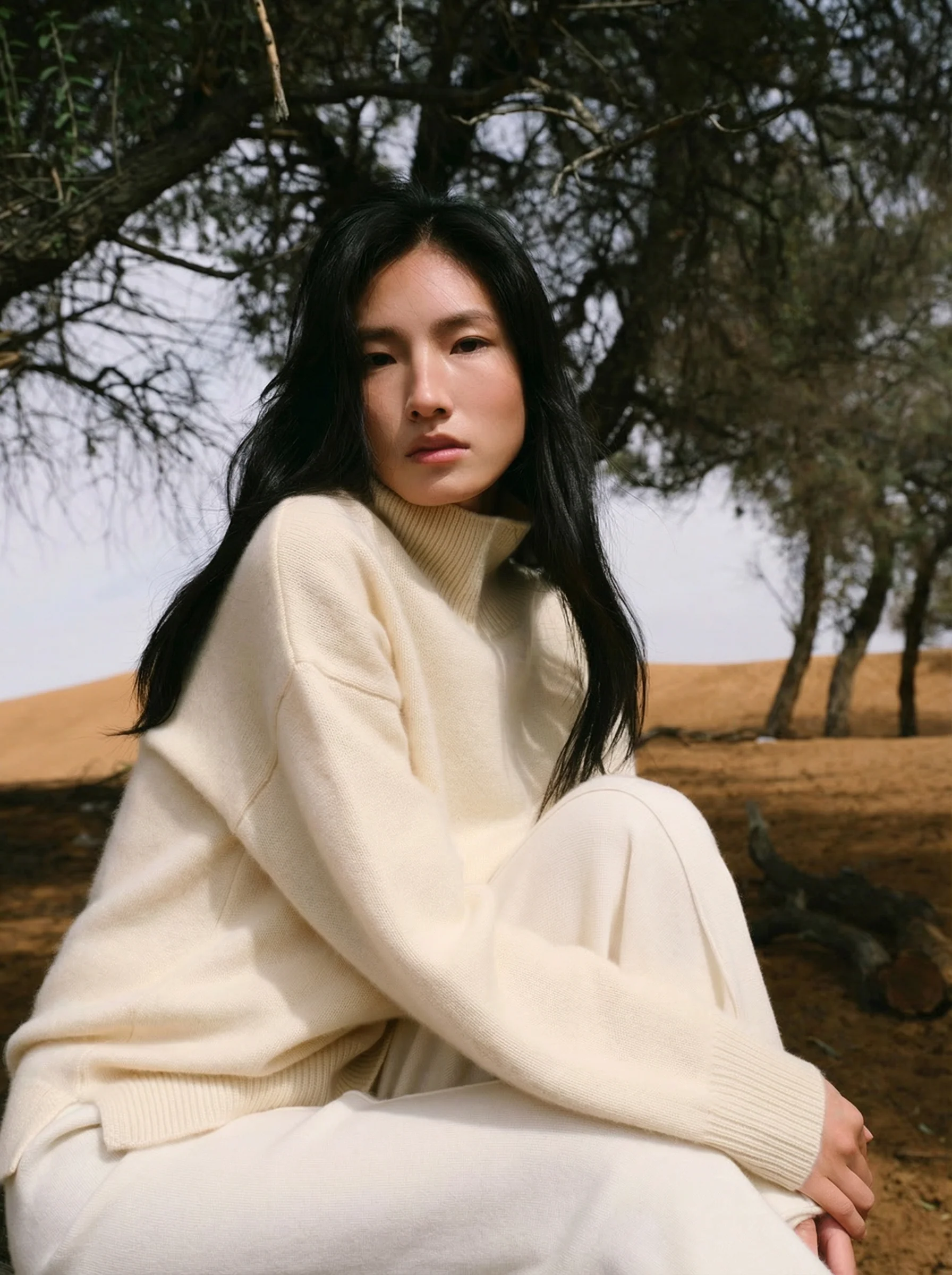 Cashmere High-Neck Drop-Shoulder Sweater