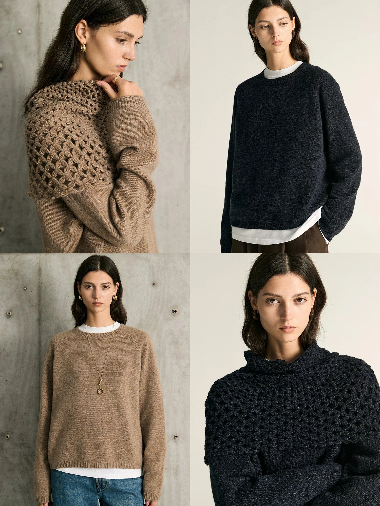Cashmere Knit Sweater & Crochet Shawl