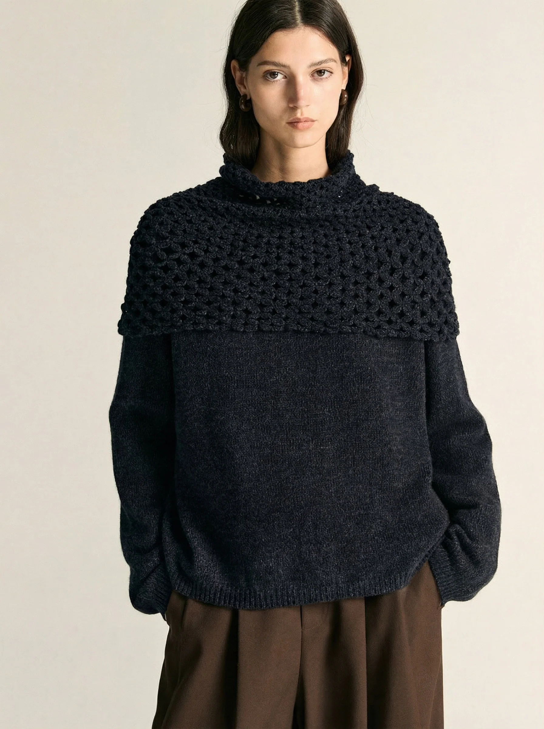 Cashmere Knit Sweater & Crochet Shawl - Image 2