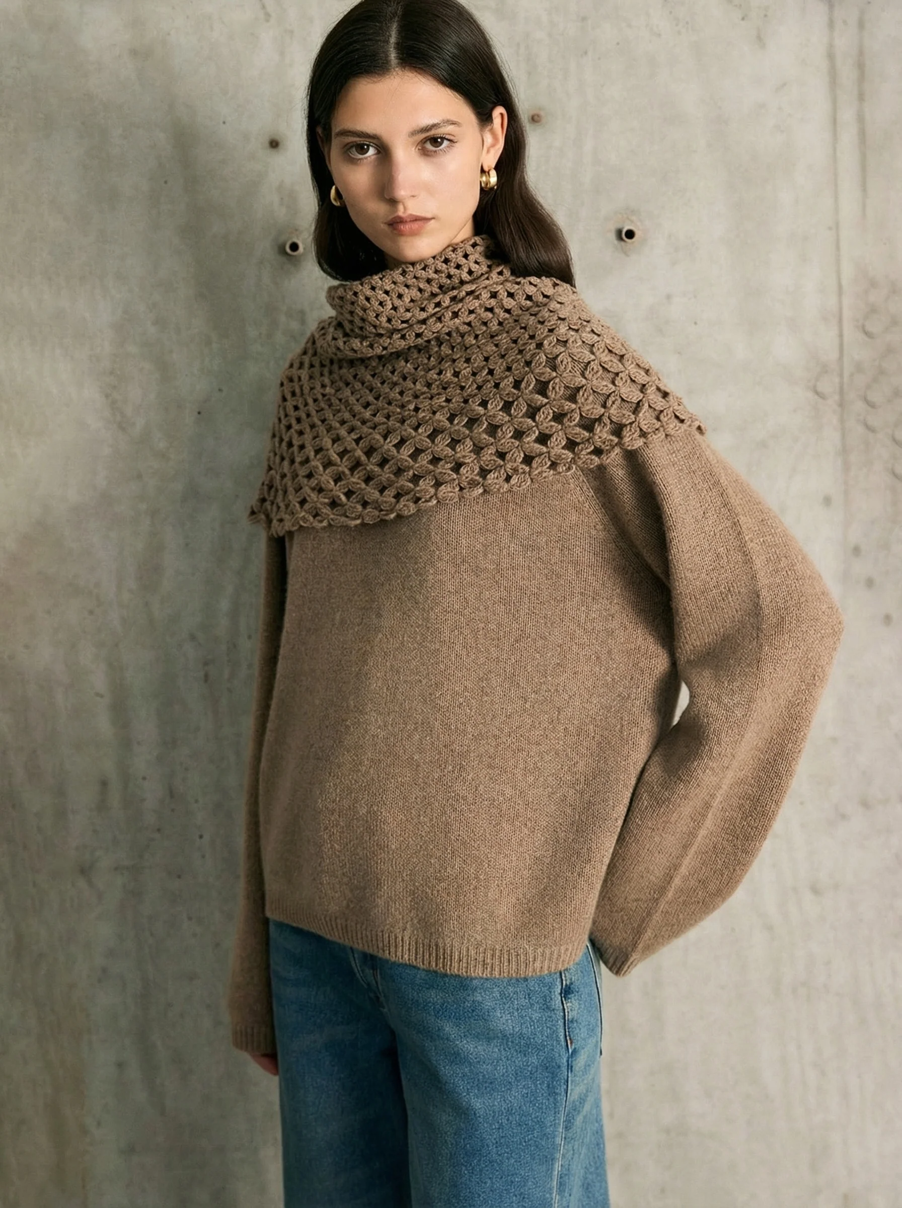 Cashmere Knit Sweater & Crochet Shawl - Image 4