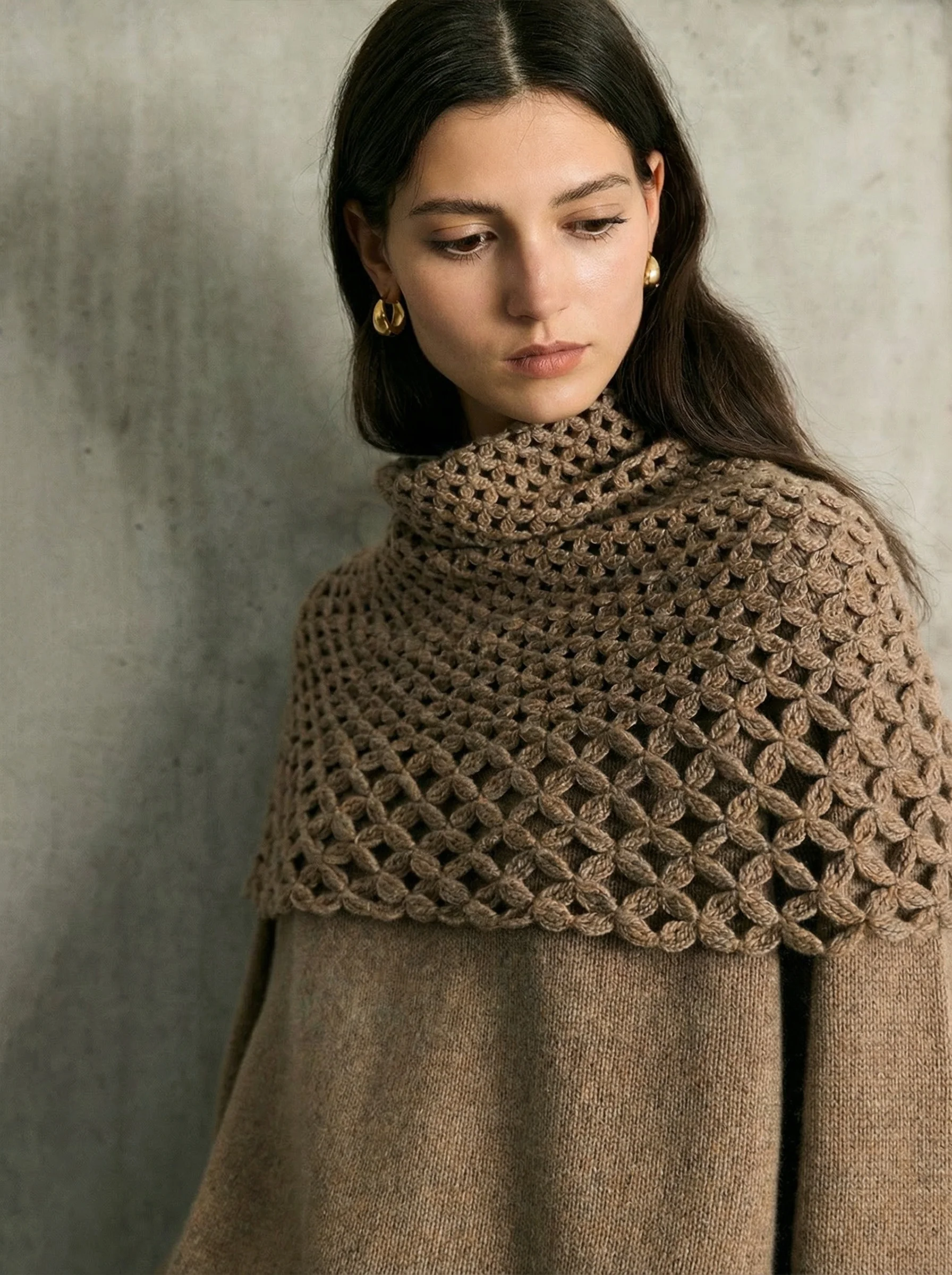 Cashmere Knit Sweater & Crochet Shawl - Image 9
