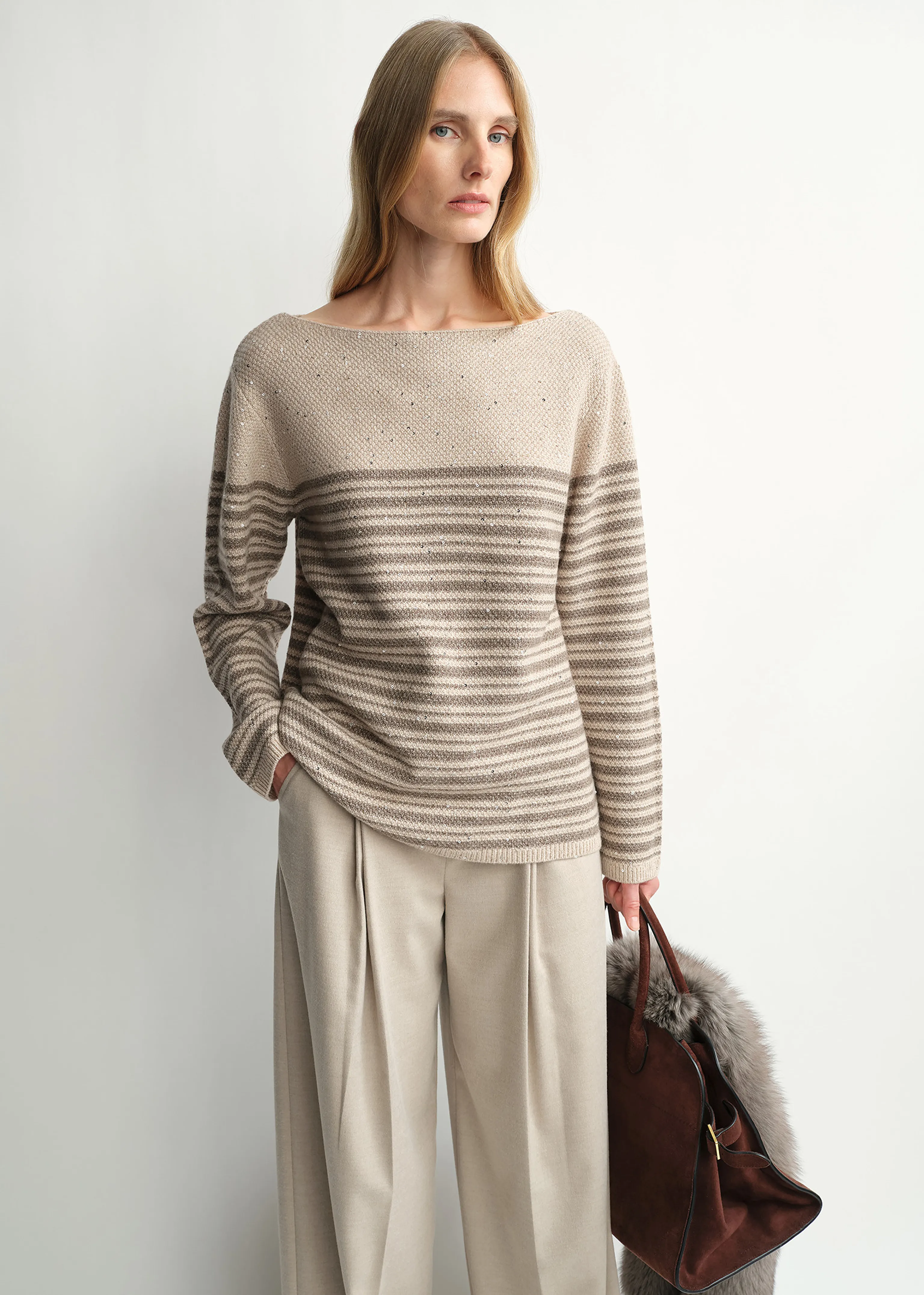 Cashmere Linen Sequin Stripe Sweater