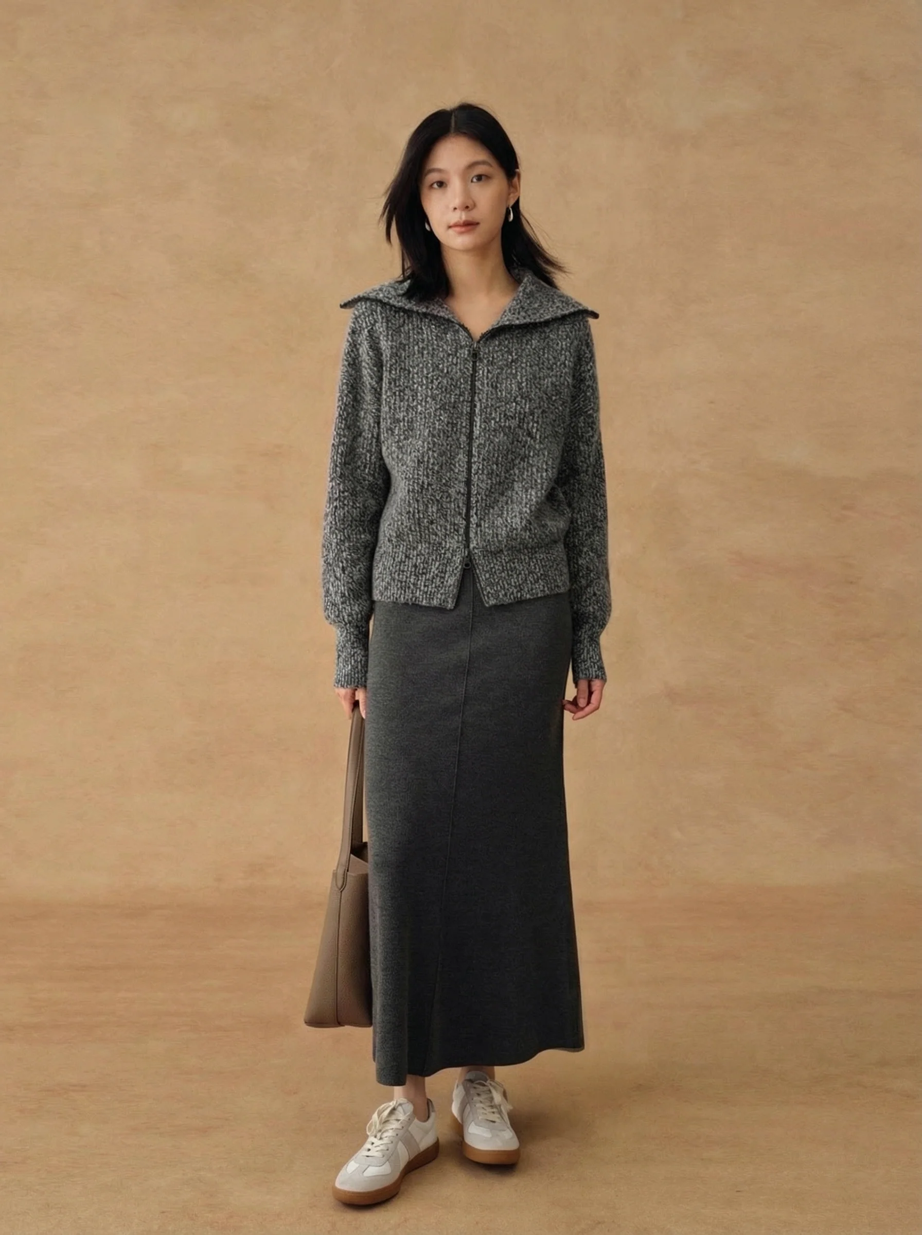 Cashmere Sailor Collar Zip Cardigan - Image 3
