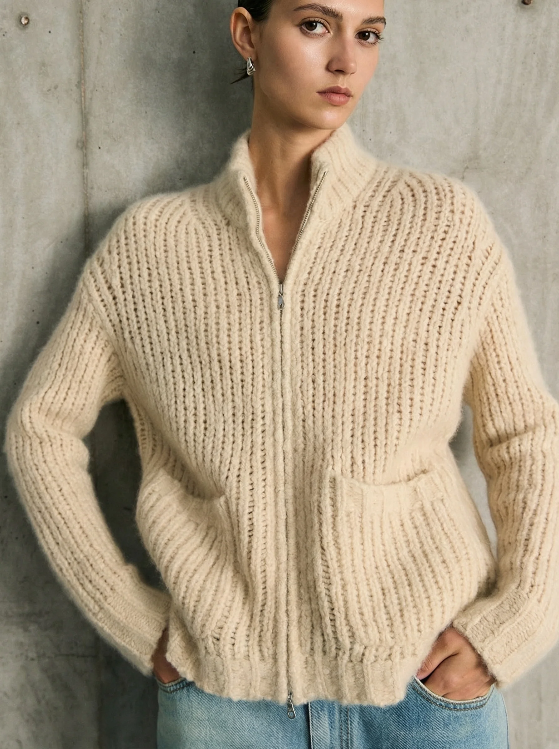 Cashmere Silk Zip Cardigan - Image 3