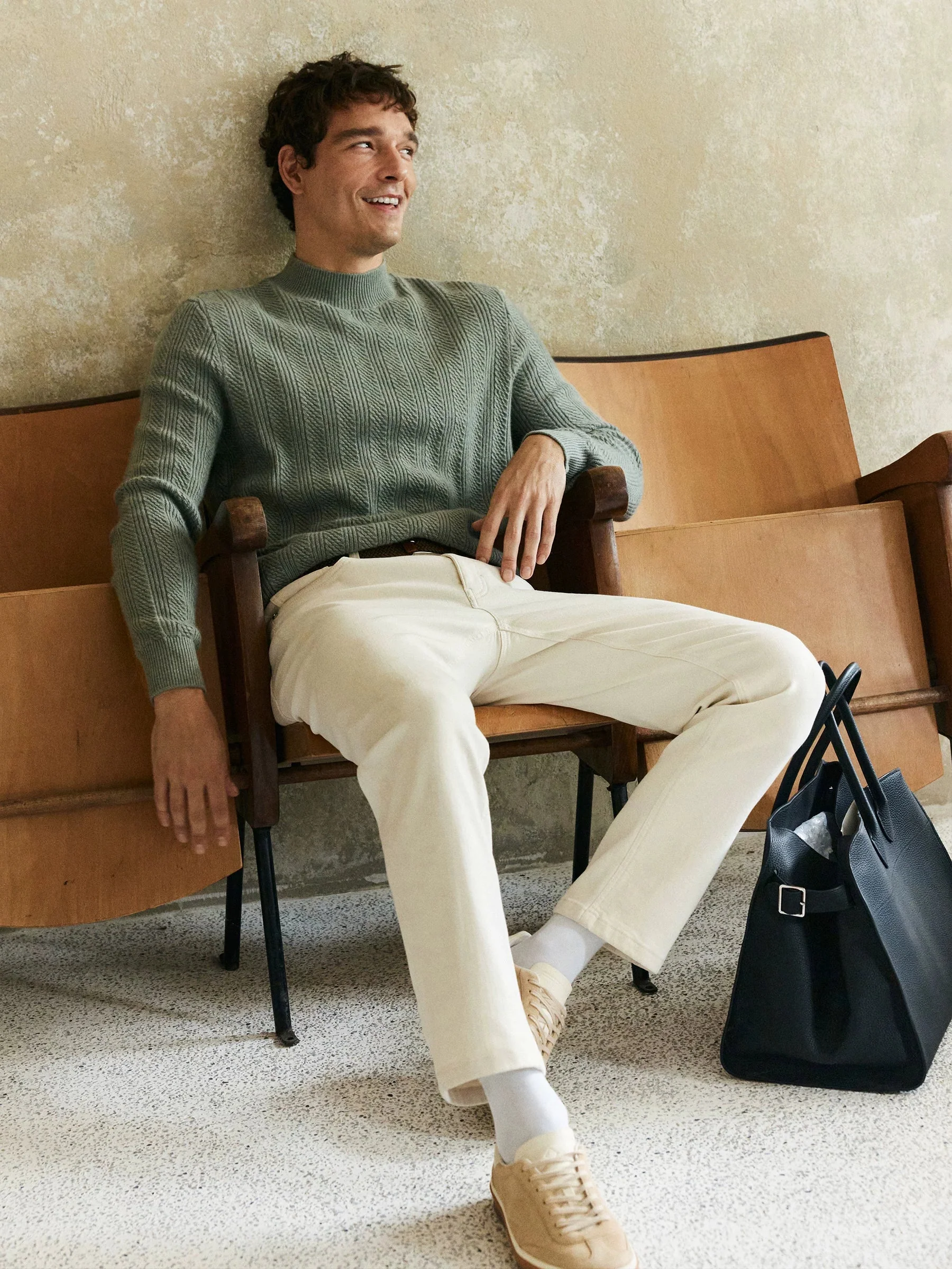 Cashmere-Wool Cable-Knit Mock-Neck Sweater