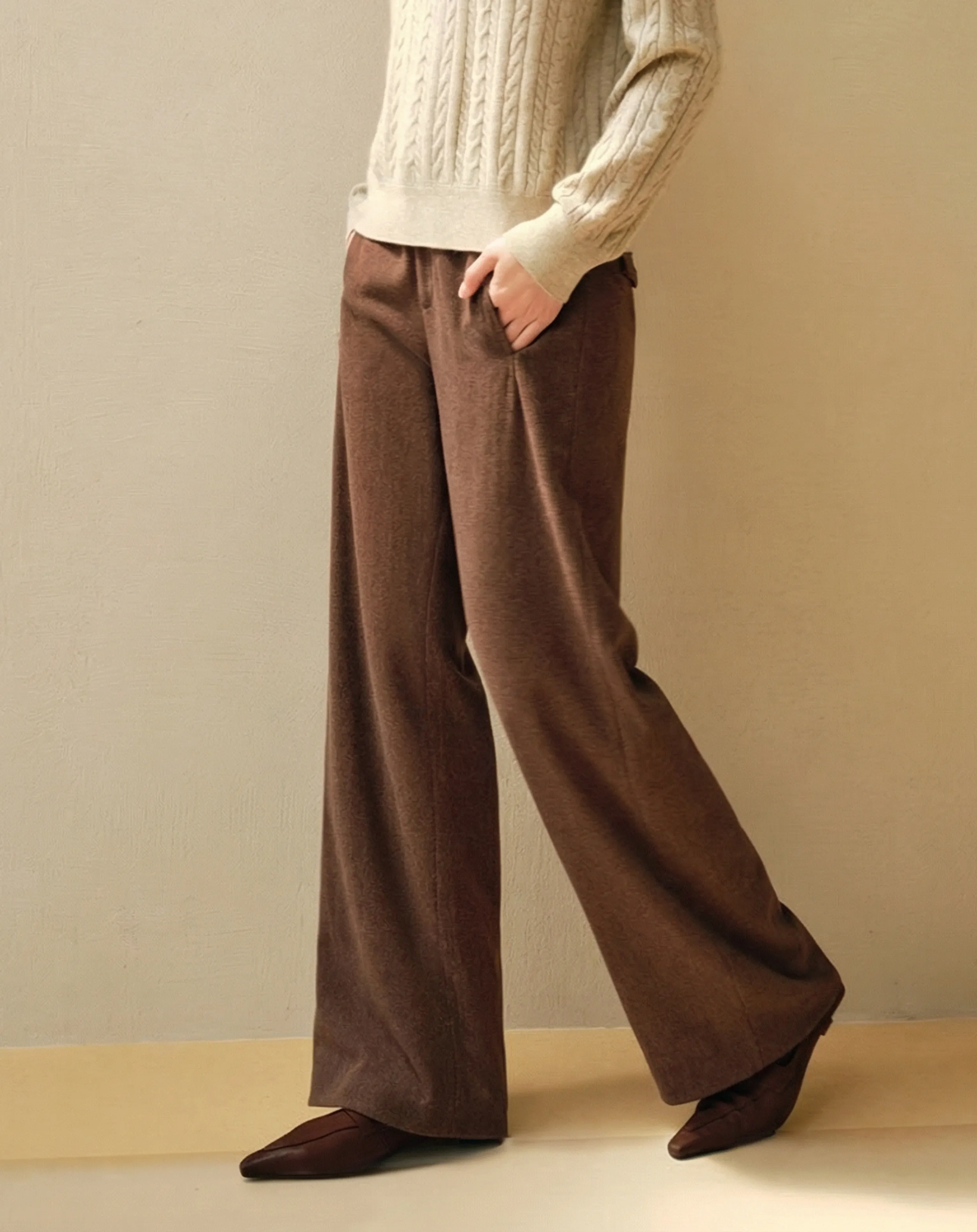 Cashmere-Wool Knit Wide-Leg Trousers