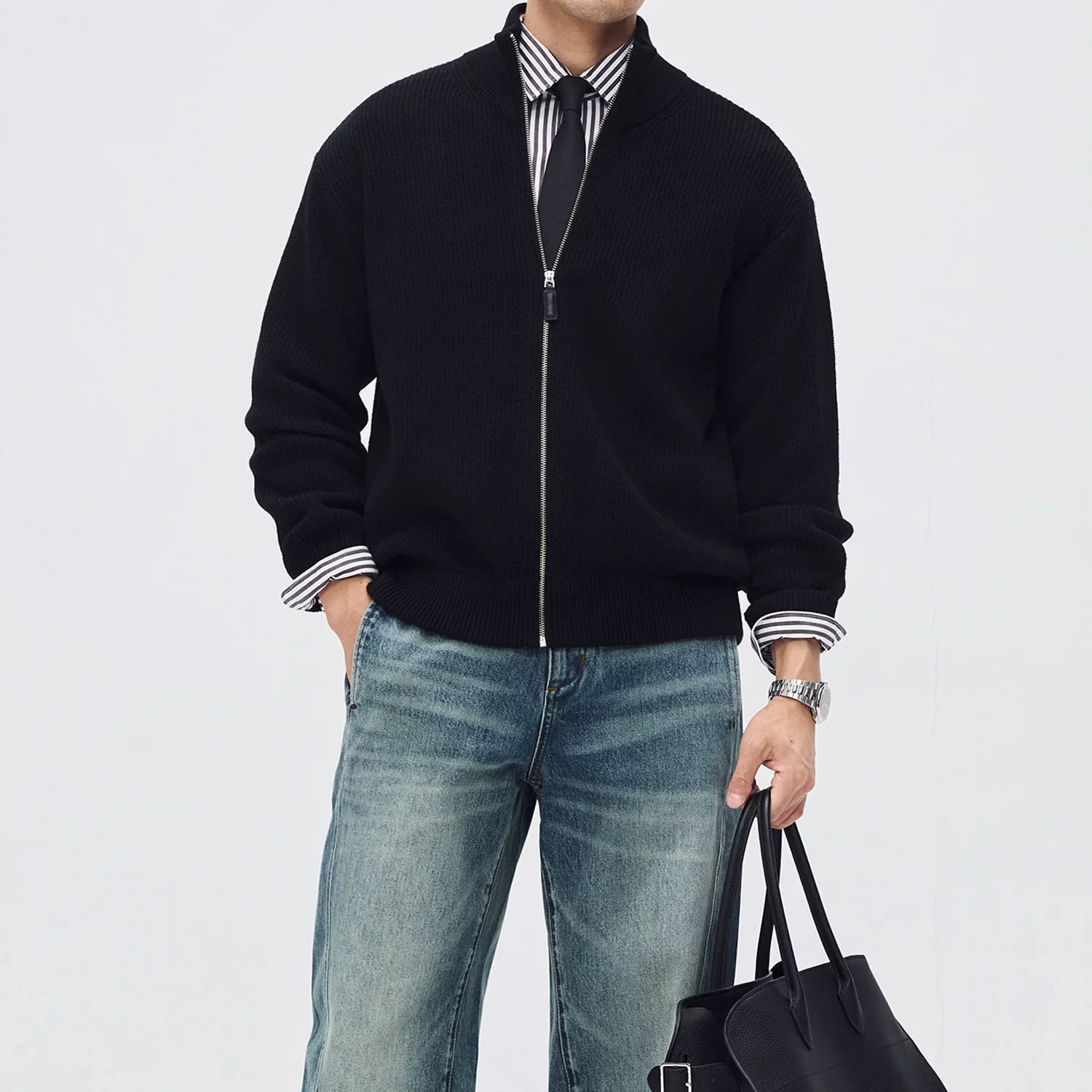 Cashmere Wool Stand-Collar Zip Cardigan - Image 6