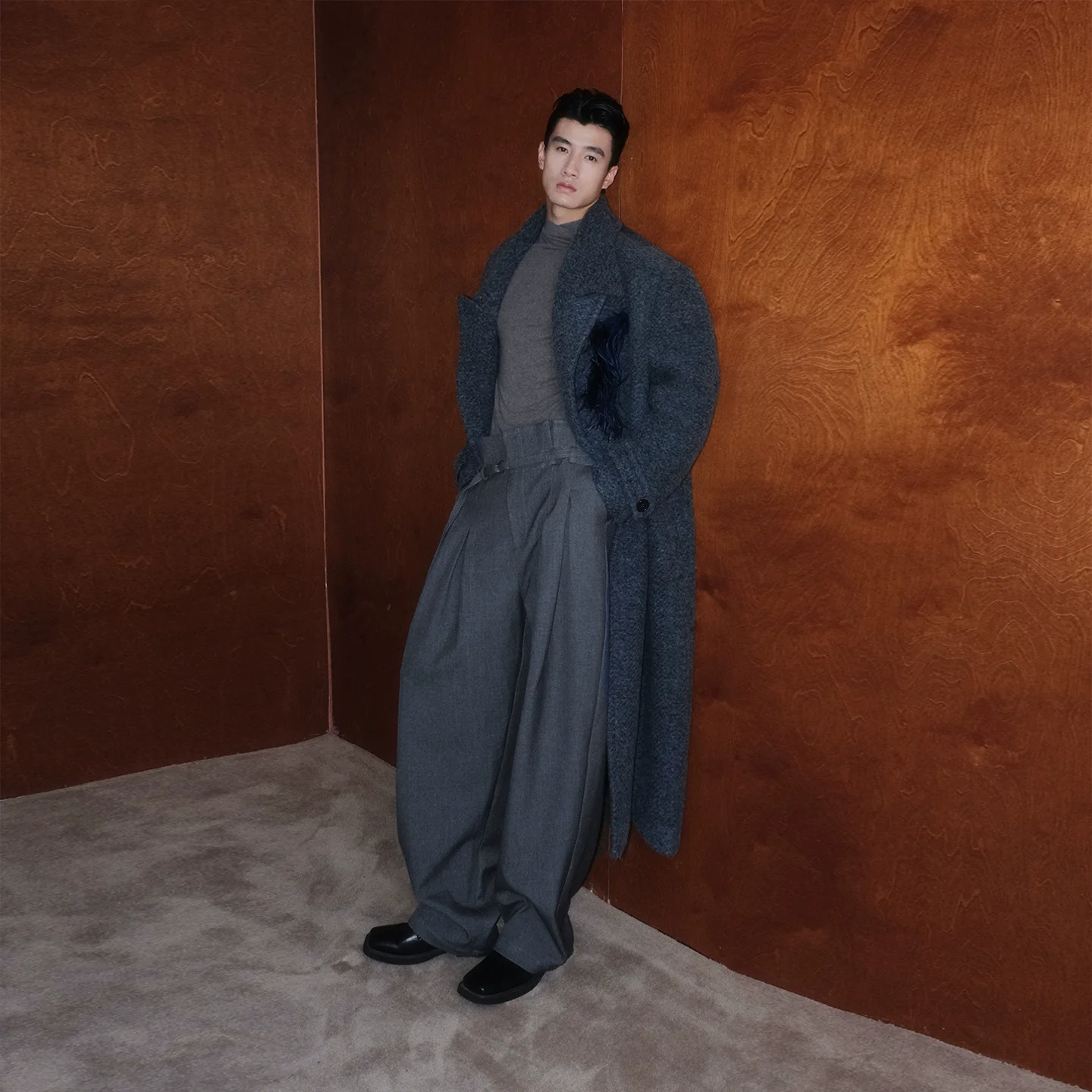 Charcoal Boucle Double-Breasted Overcoat - Image 5