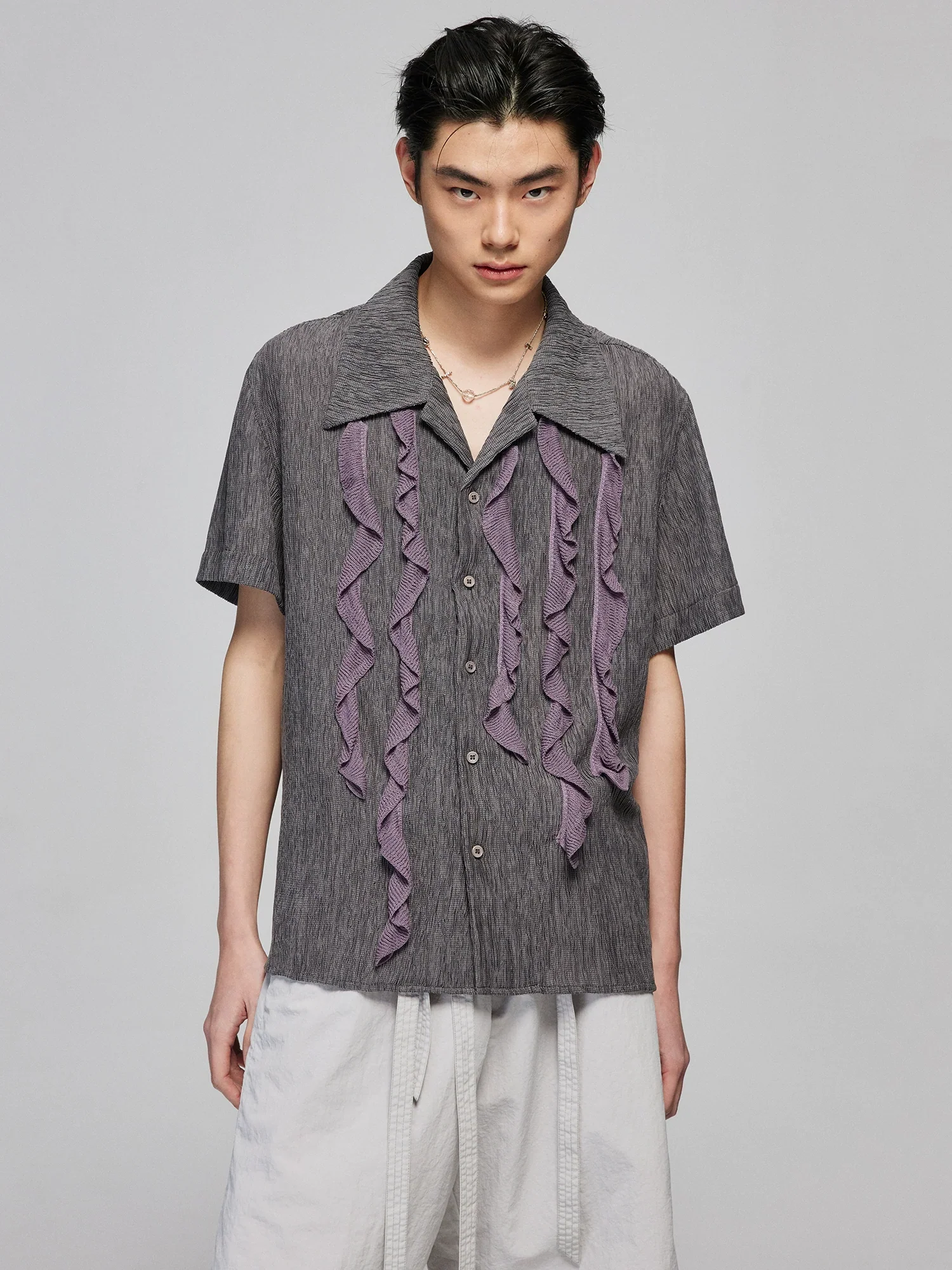 Charcoal Check Ruffle Camp Shirt