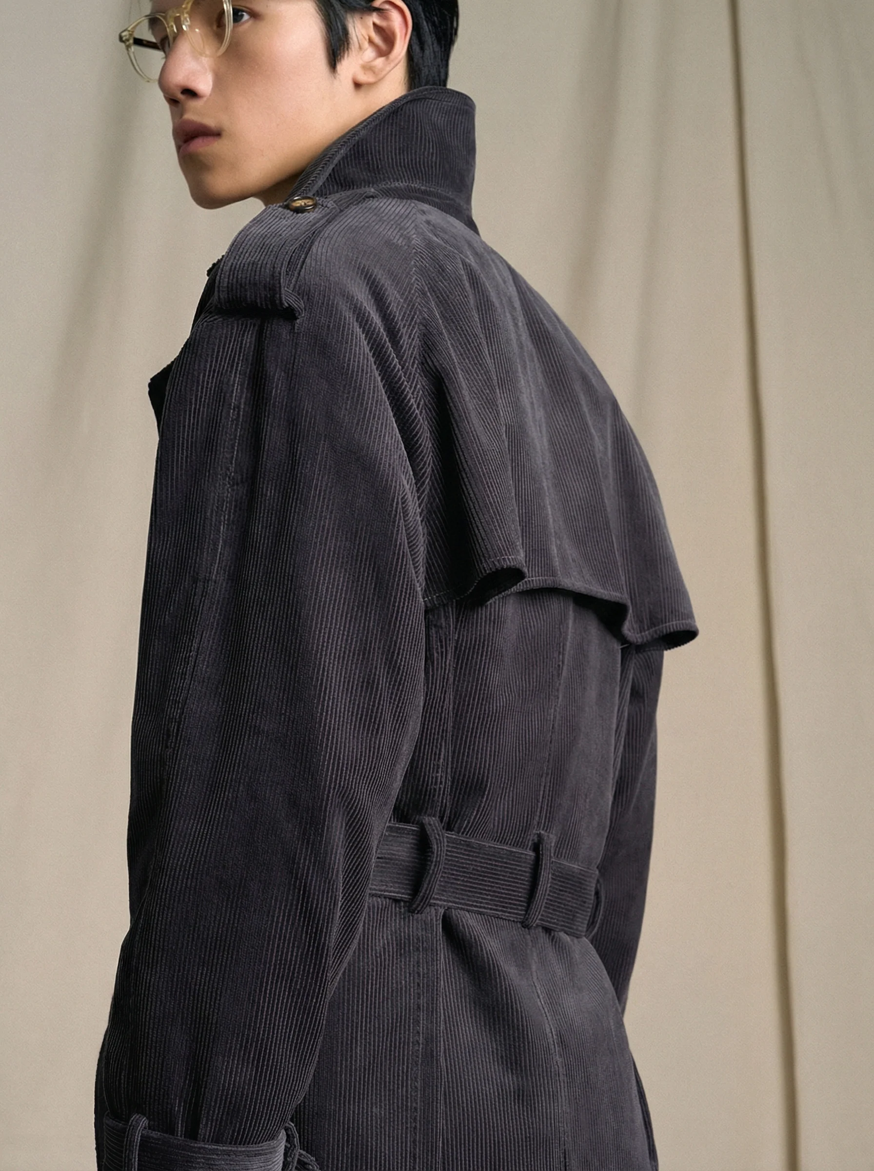Charcoal Cotton Corduroy Trench Coat