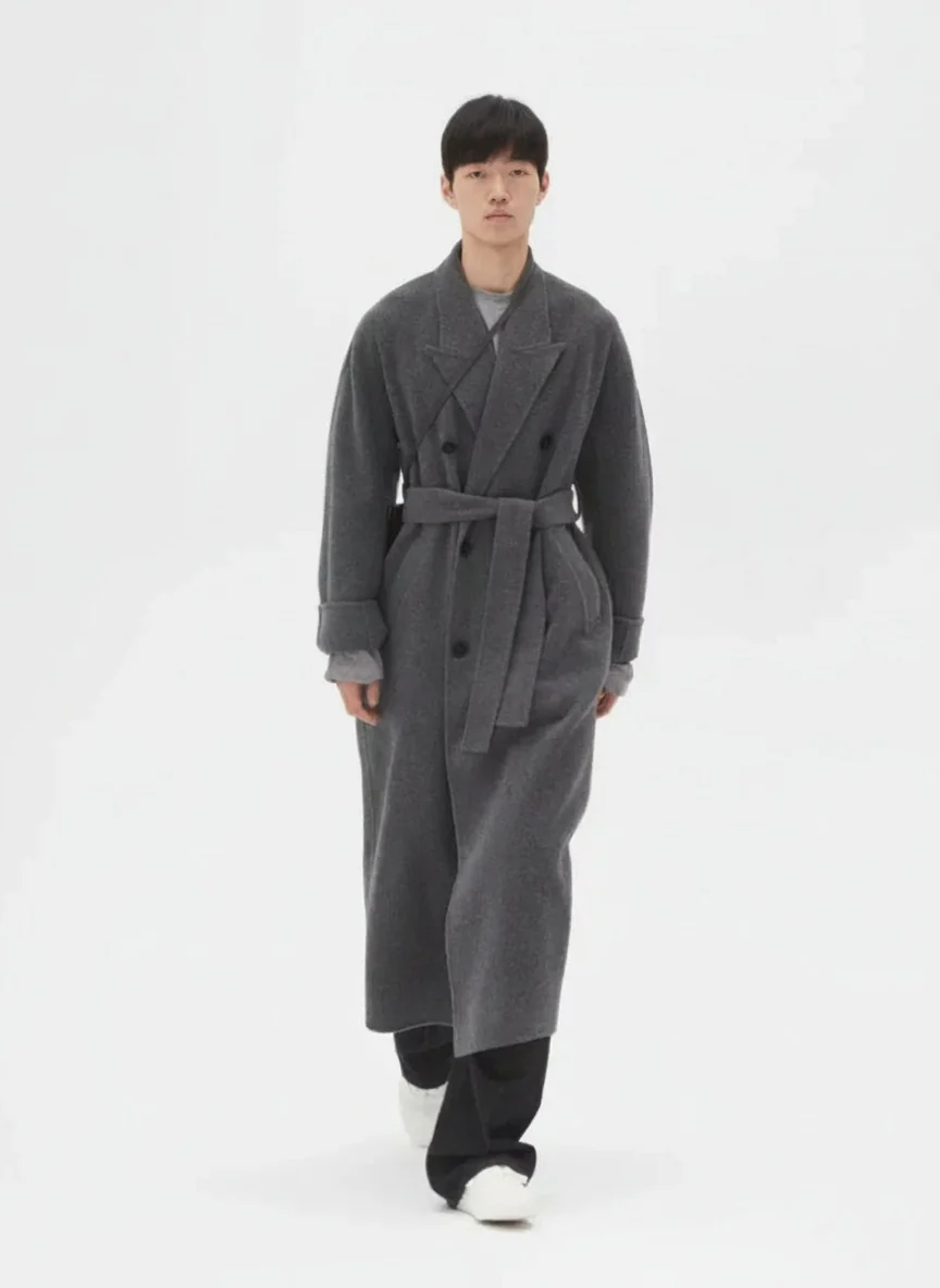 Charcoal Double-Faced Wool Belted Overcoat - Image 6
