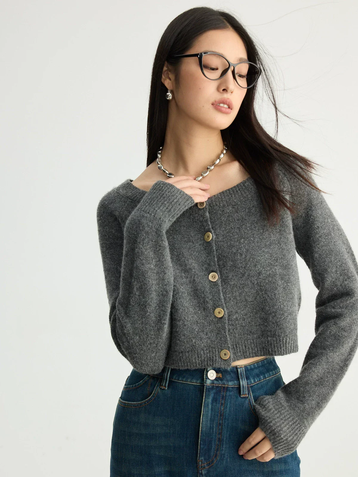 Charcoal Merino Crop Cardigan - Image 5