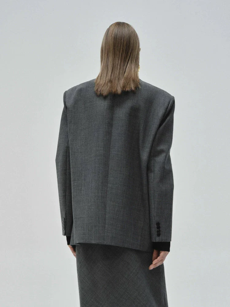 Charcoal Merino Wool Double-Breasted Blazer - Image 2