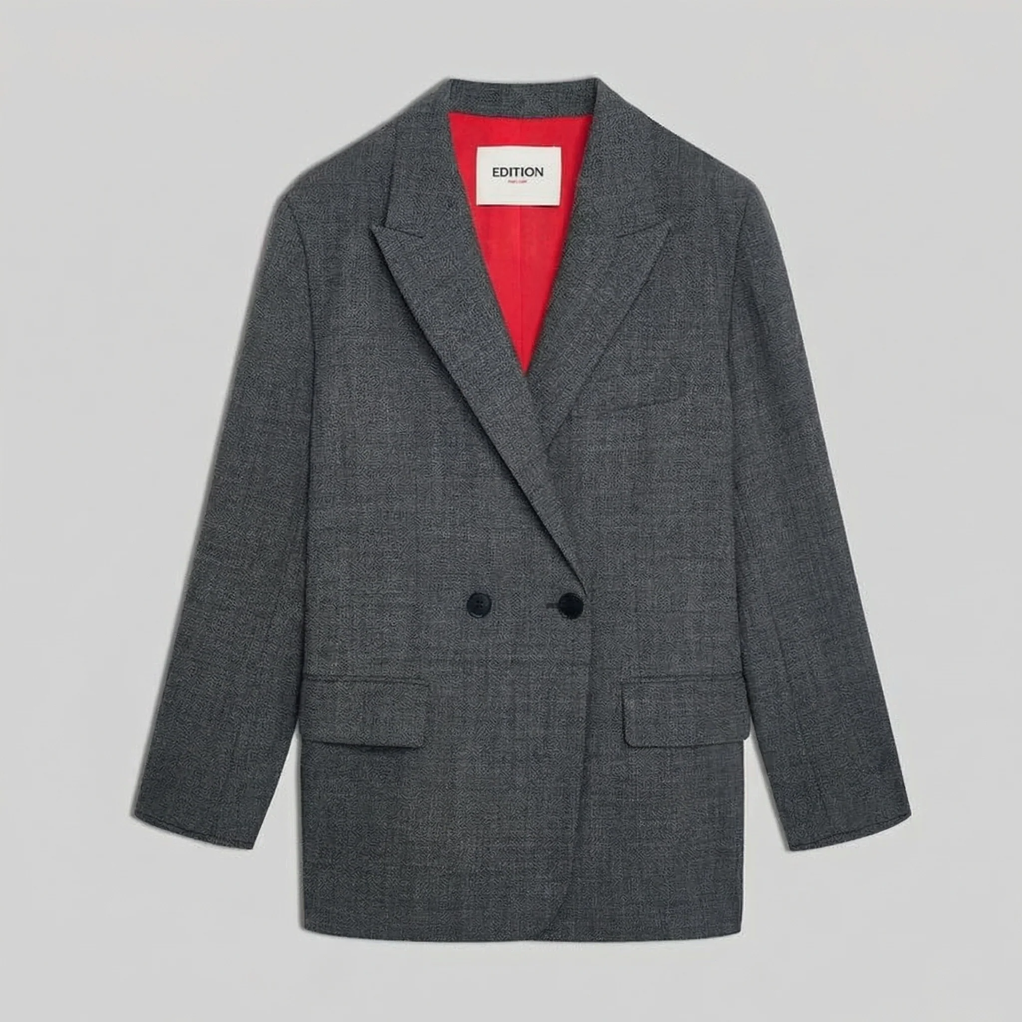 Charcoal Merino Wool Double-Breasted Blazer - Image 5