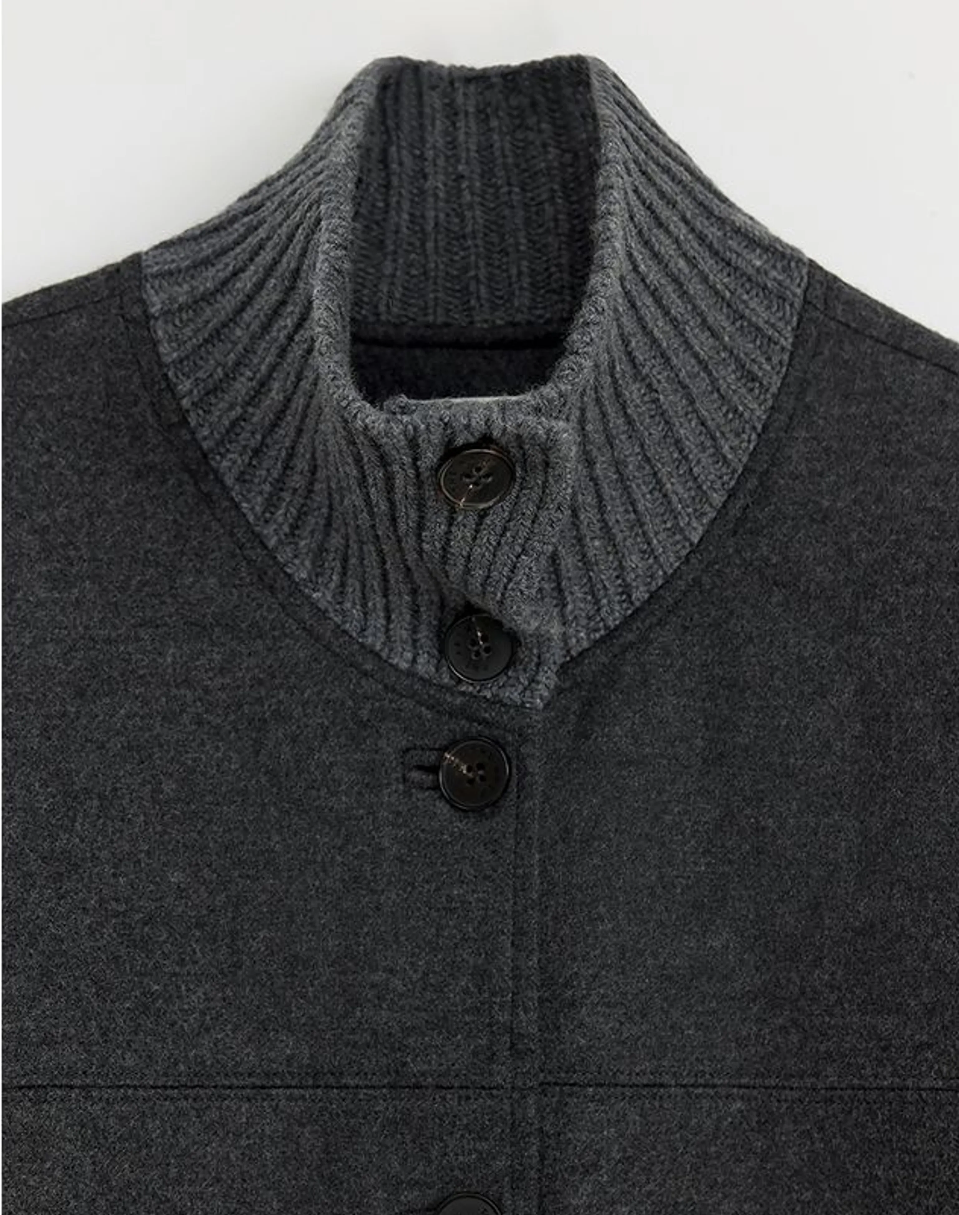 Charcoal Mixed-Media Stand-Collar Jacket - Image 6