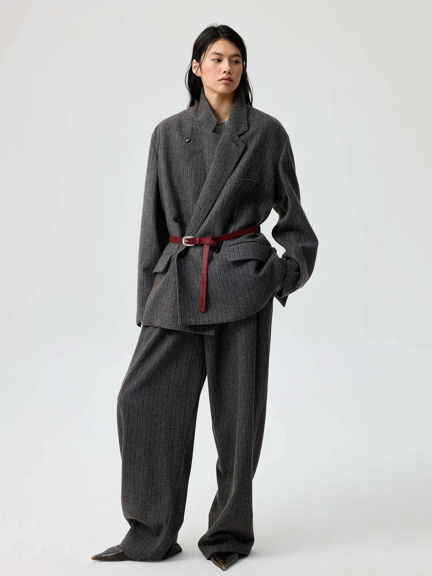 Charcoal Pinstripe Double-Breasted Blazer