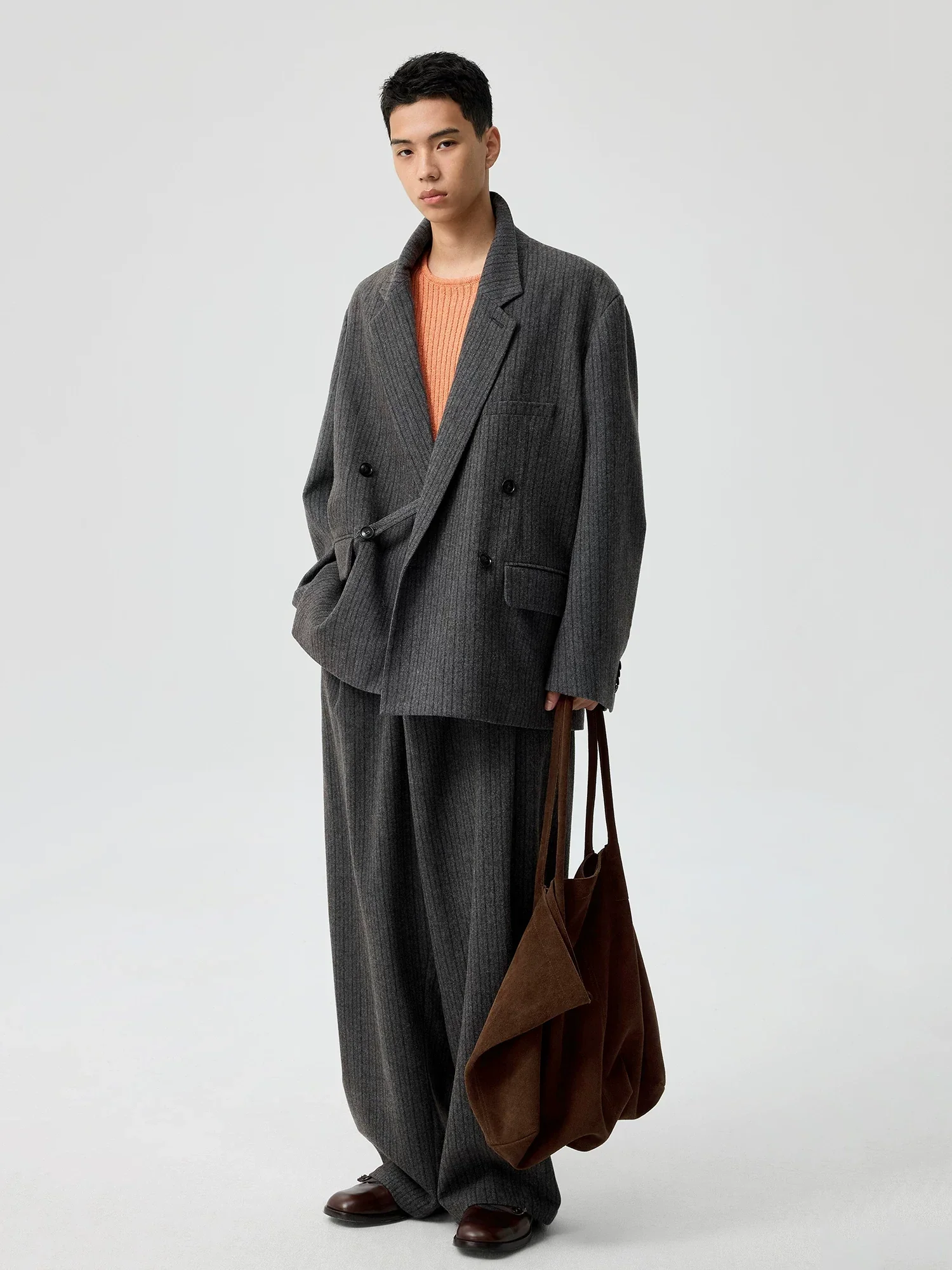 Charcoal Pinstripe Double-Breasted Blazer - Image 3