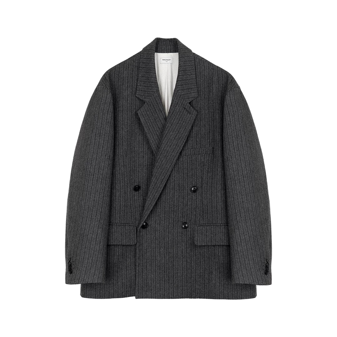 Charcoal Pinstripe Double-Breasted Blazer - Image 6
