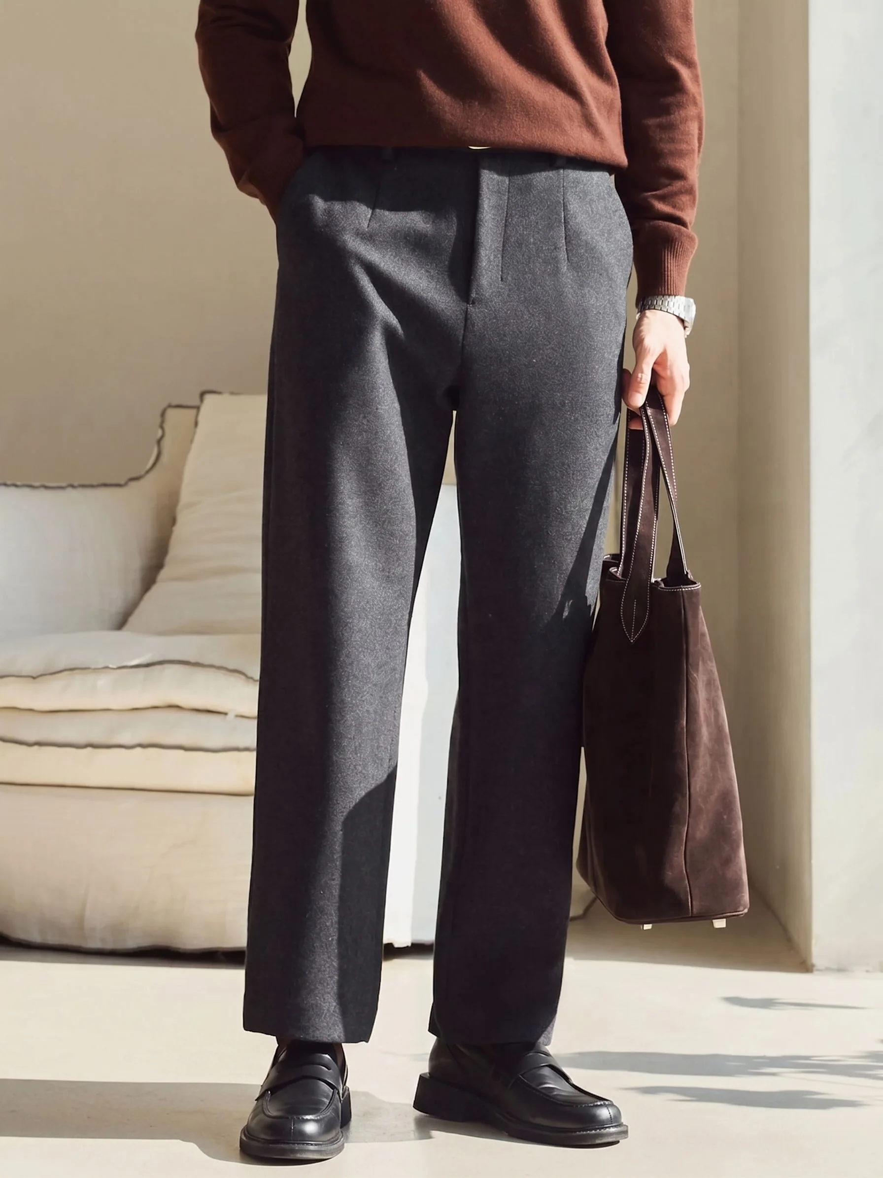 Charcoal Pleated Trousers