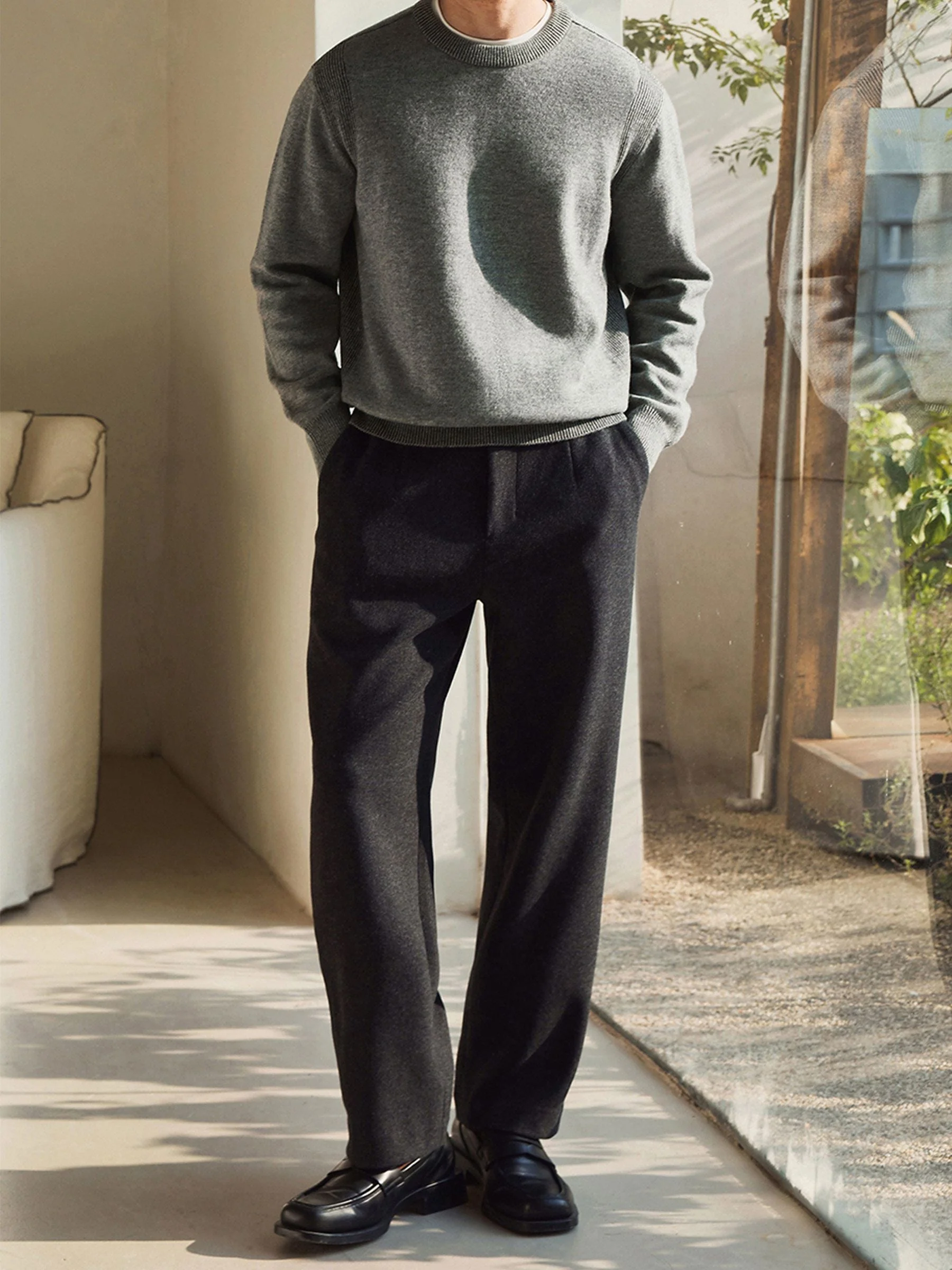Charcoal Pleated Trousers - Image 2