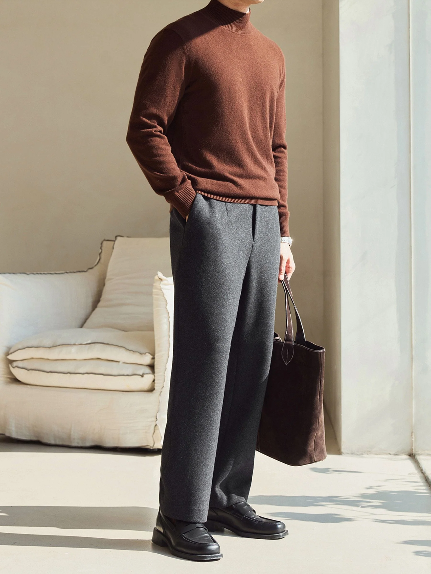Charcoal Pleated Trousers - Image 3