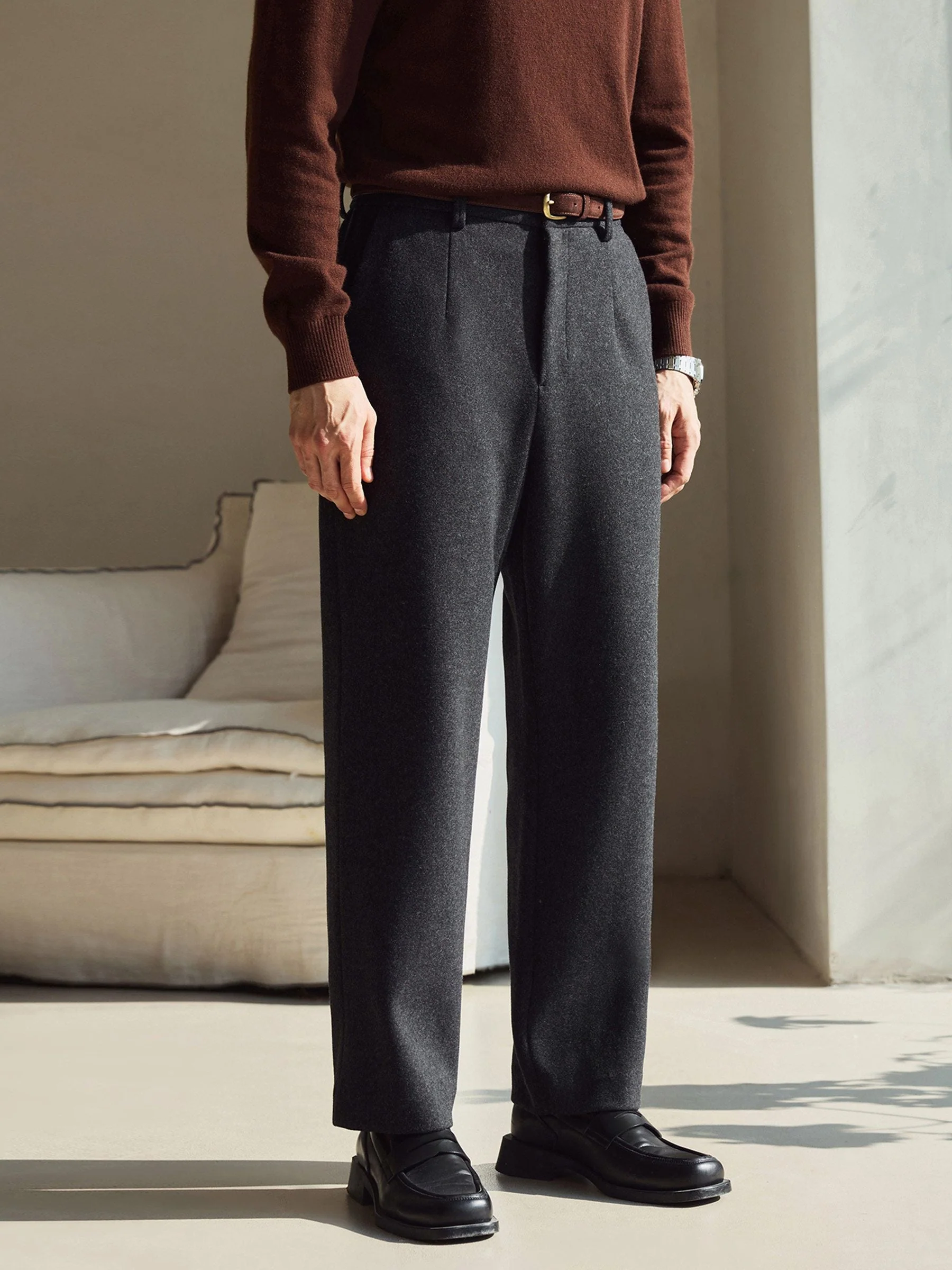 Charcoal Pleated Trousers - Image 5