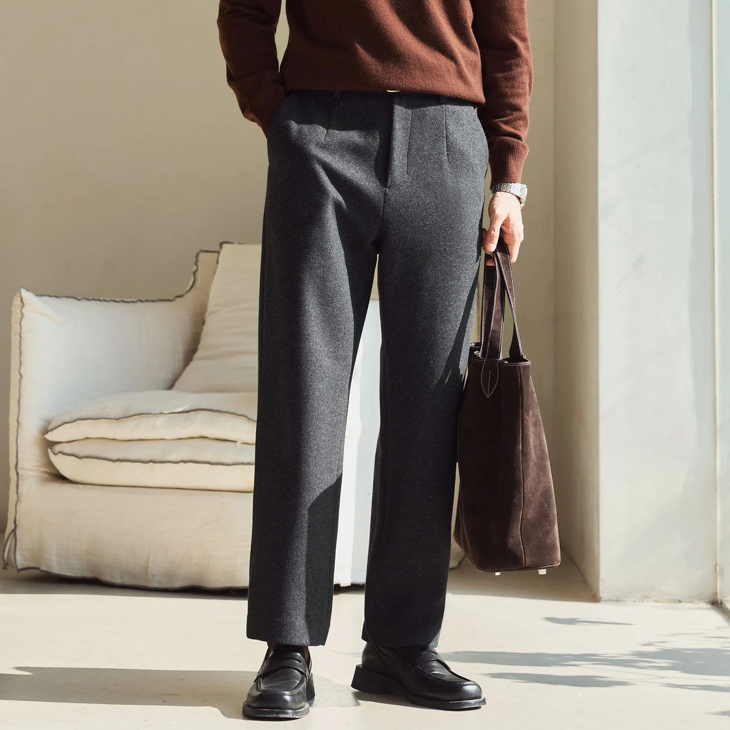 Charcoal Pleated Trousers - Image 6