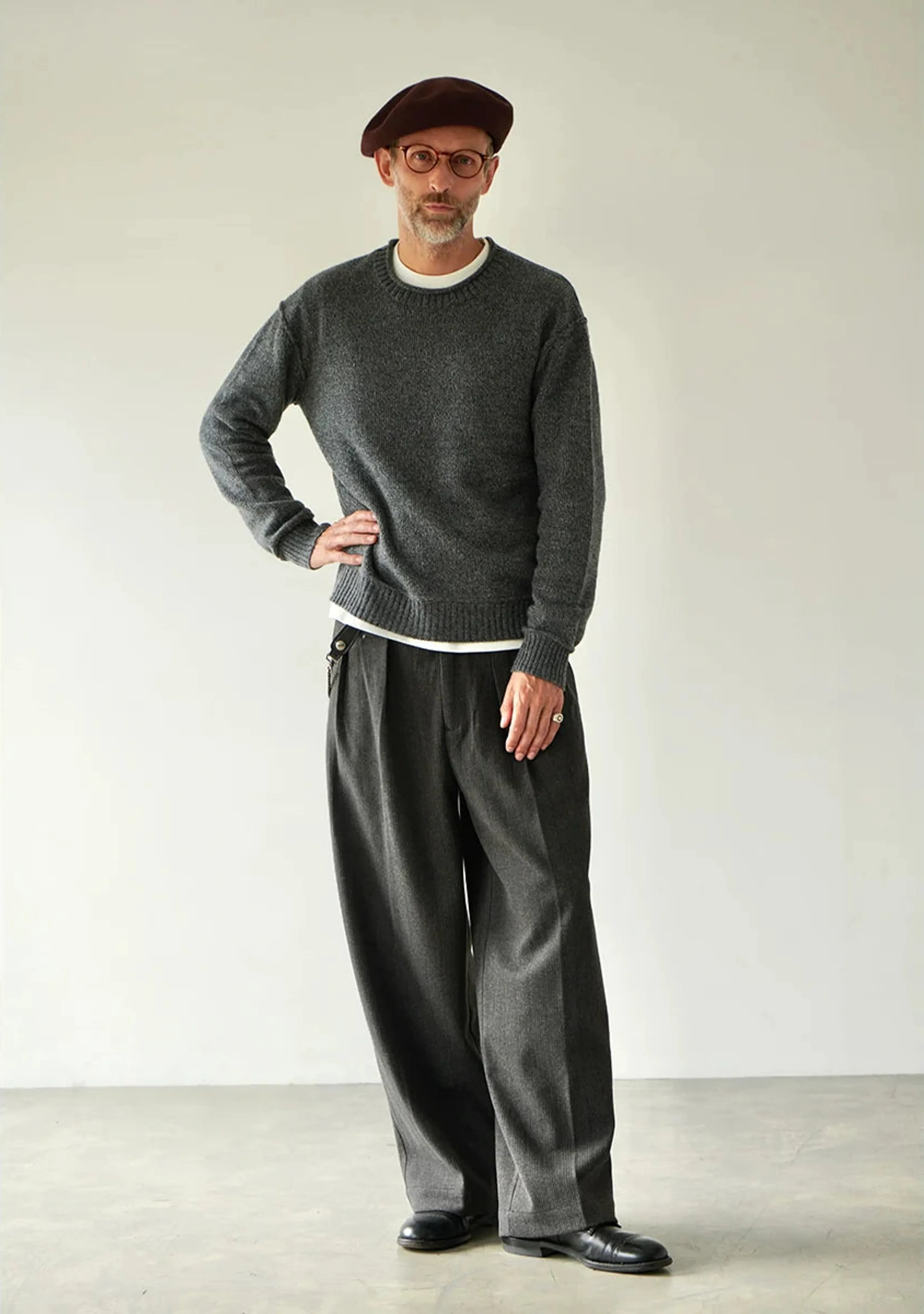 Charcoal Pleated Wide-Leg Trousers