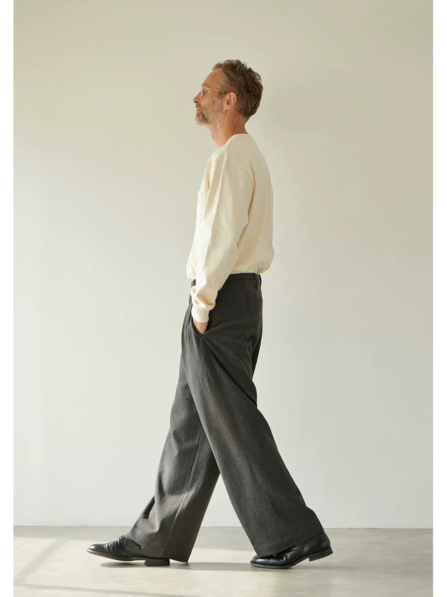 Charcoal Pleated Wide-Leg Trousers - Image 3