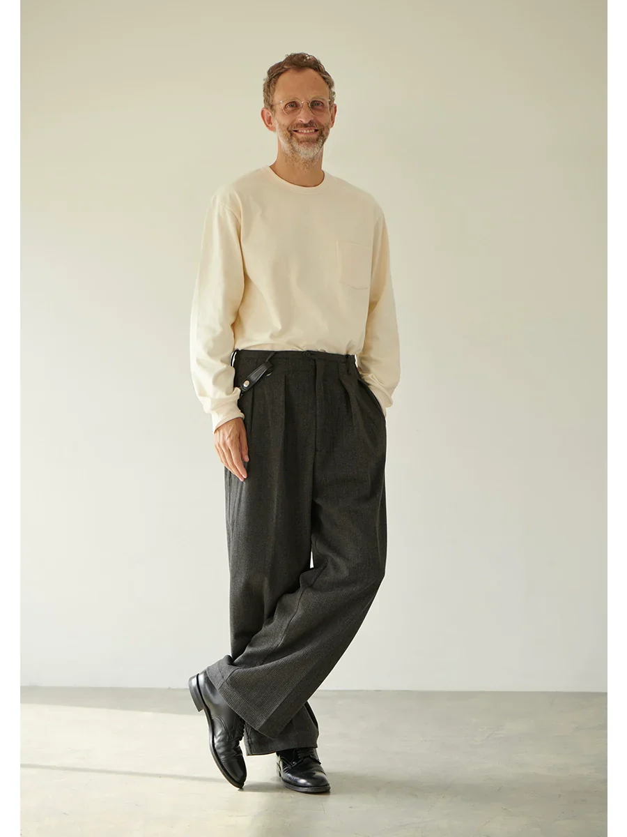 Charcoal Pleated Wide-Leg Trousers - Image 4