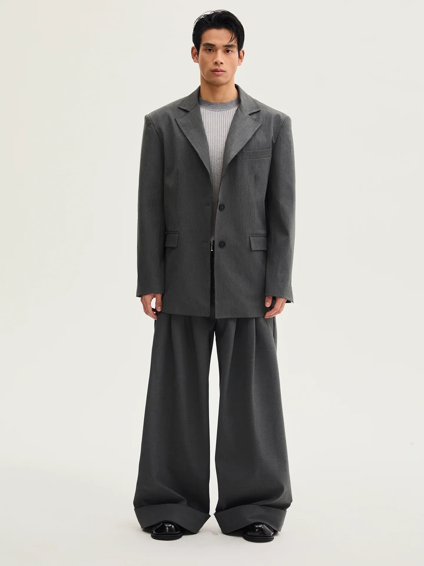 Charcoal Raw-Edge Suit
