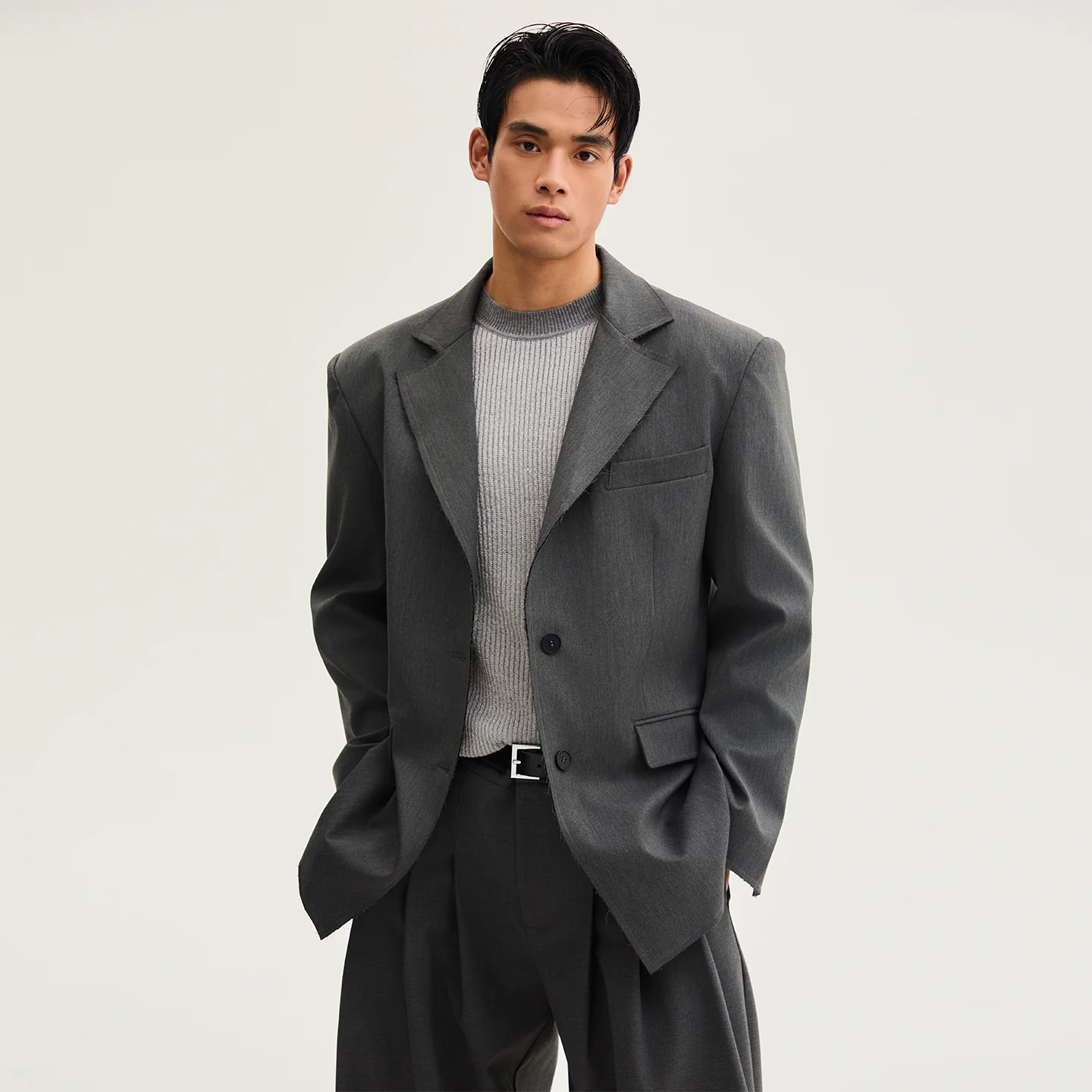 Charcoal Raw-Edge Suit - Image 5