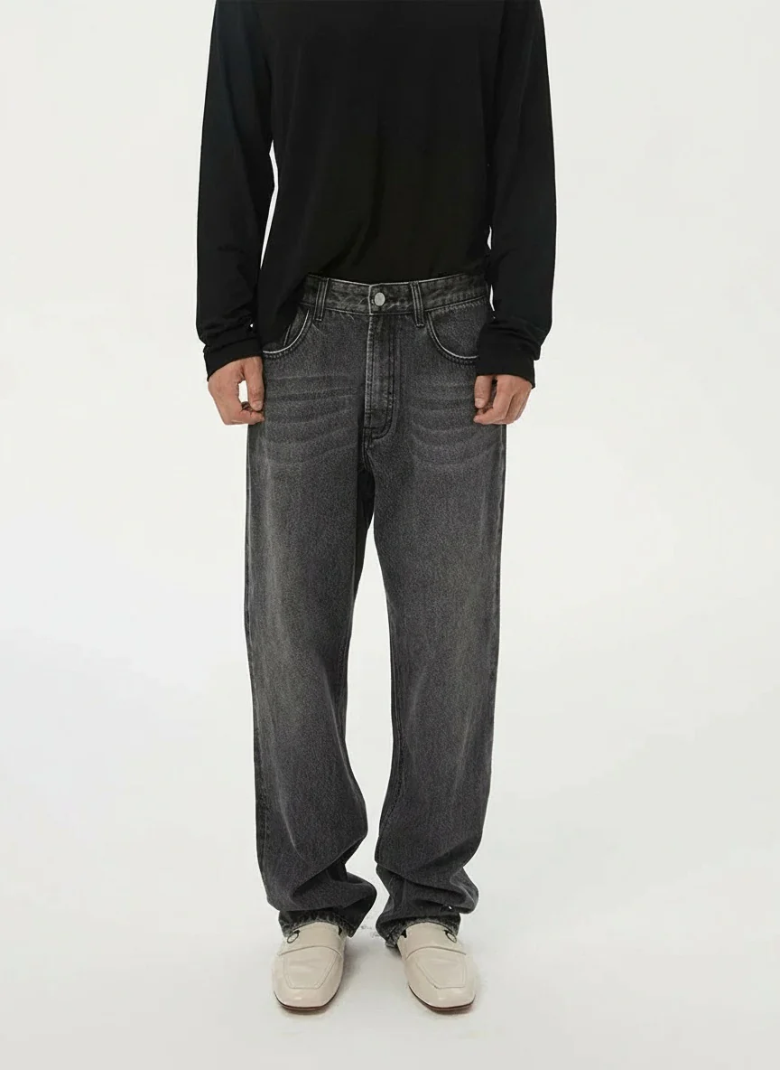 Charcoal Wash Wide-Leg Jeans