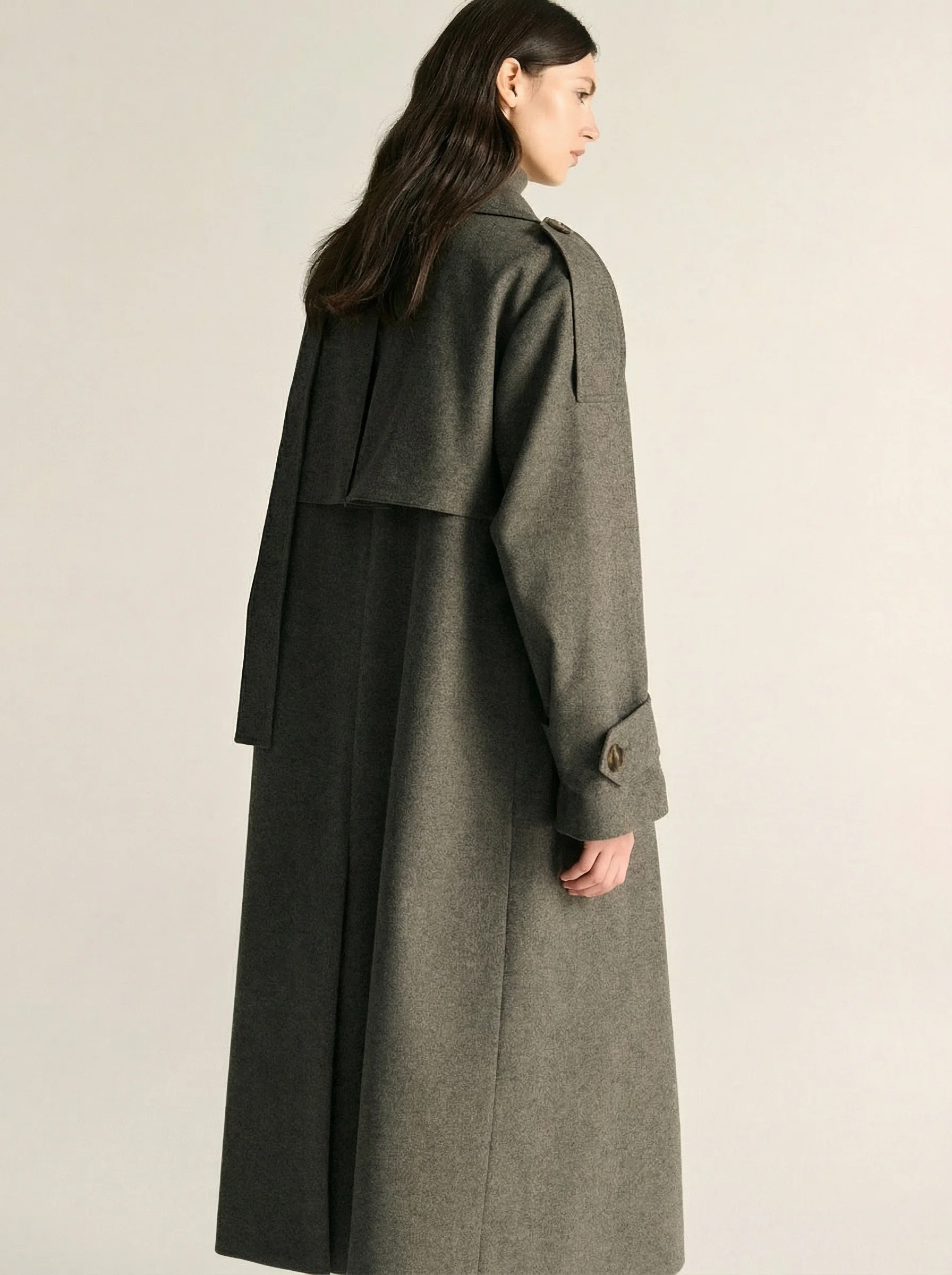Charcoal Wool-Blend Trench Coat - Image 5