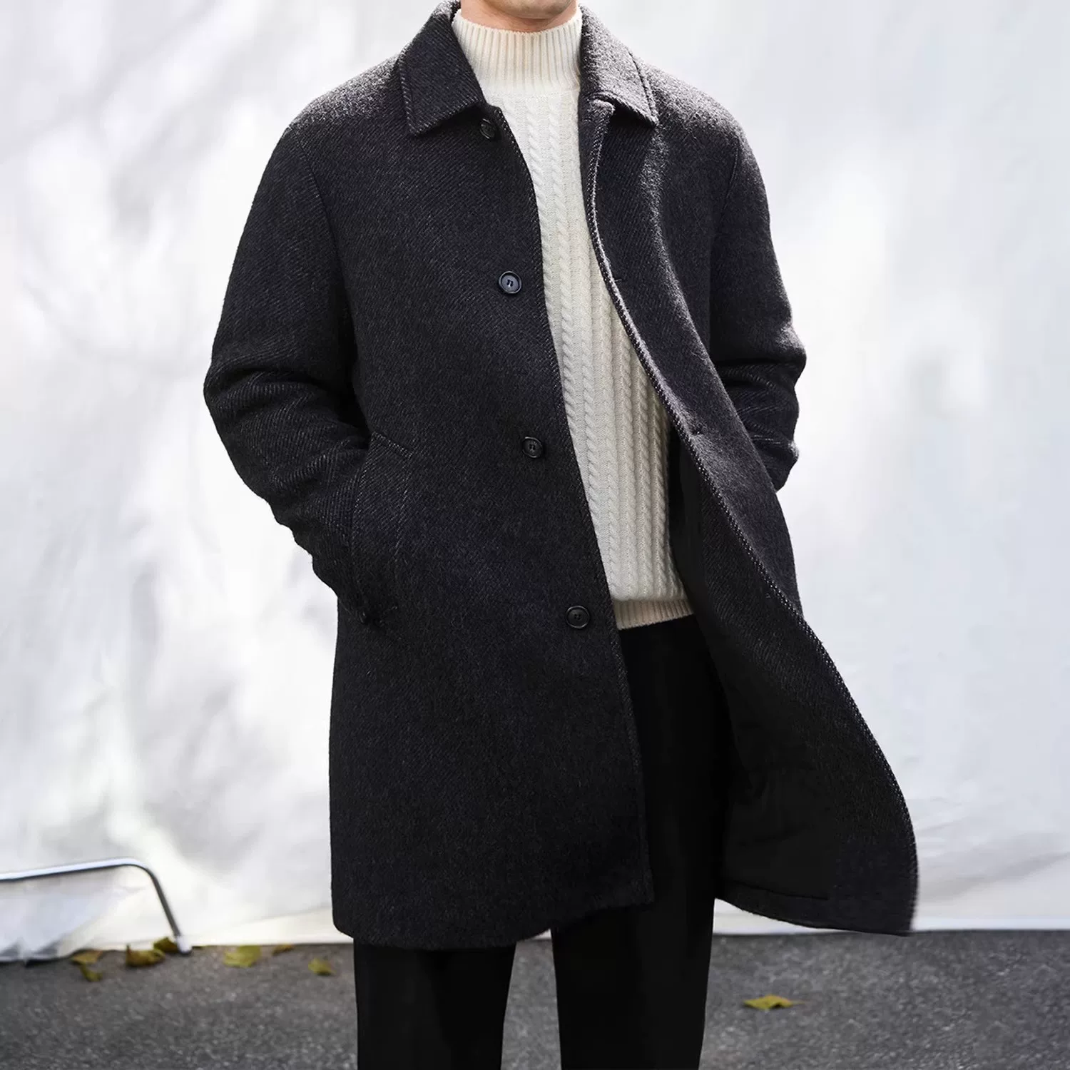 Charcoal Wool-Cashmere-Alpaca Overcoat - Image 5