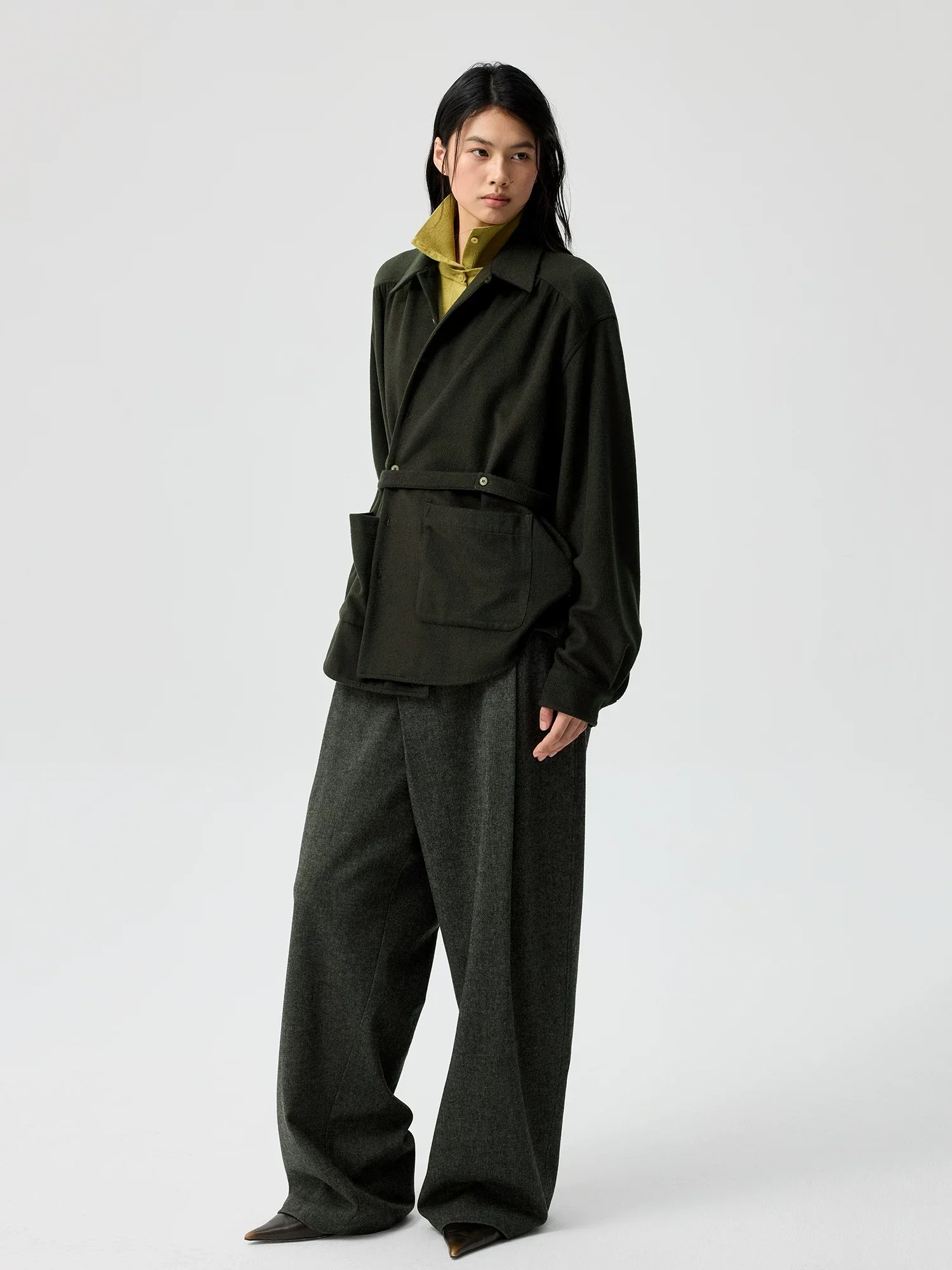 Charcoal Wool Wide-Leg Trousers - Image 2