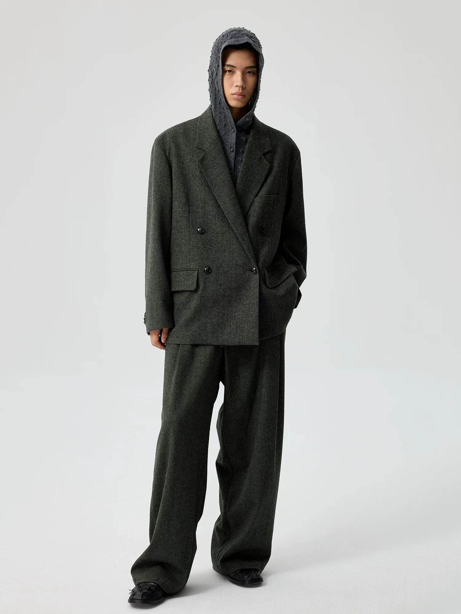 Charcoal Wool Wide-Leg Trousers - Image 5