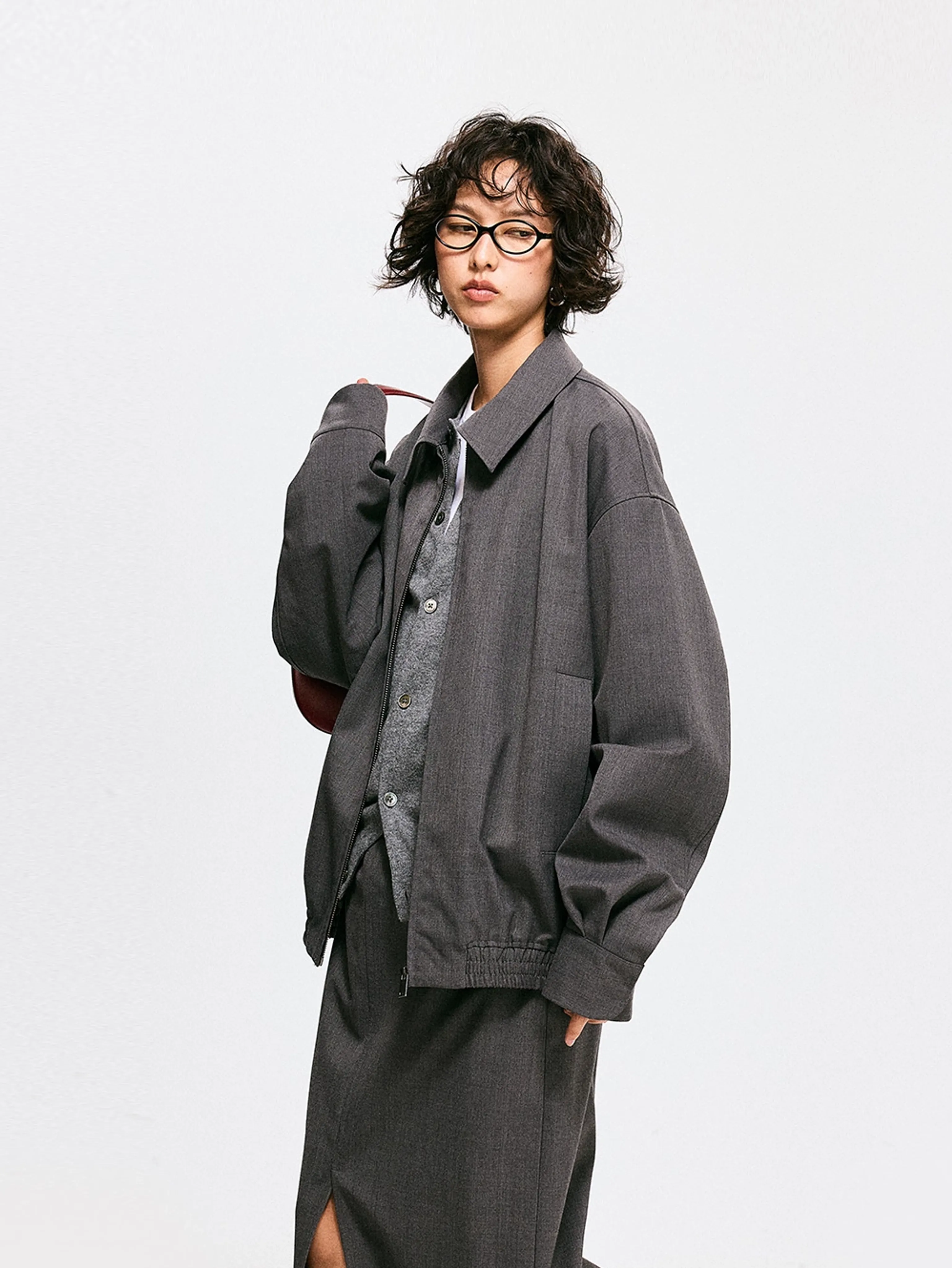 Charcoal Worsted Merino Zip Blouson