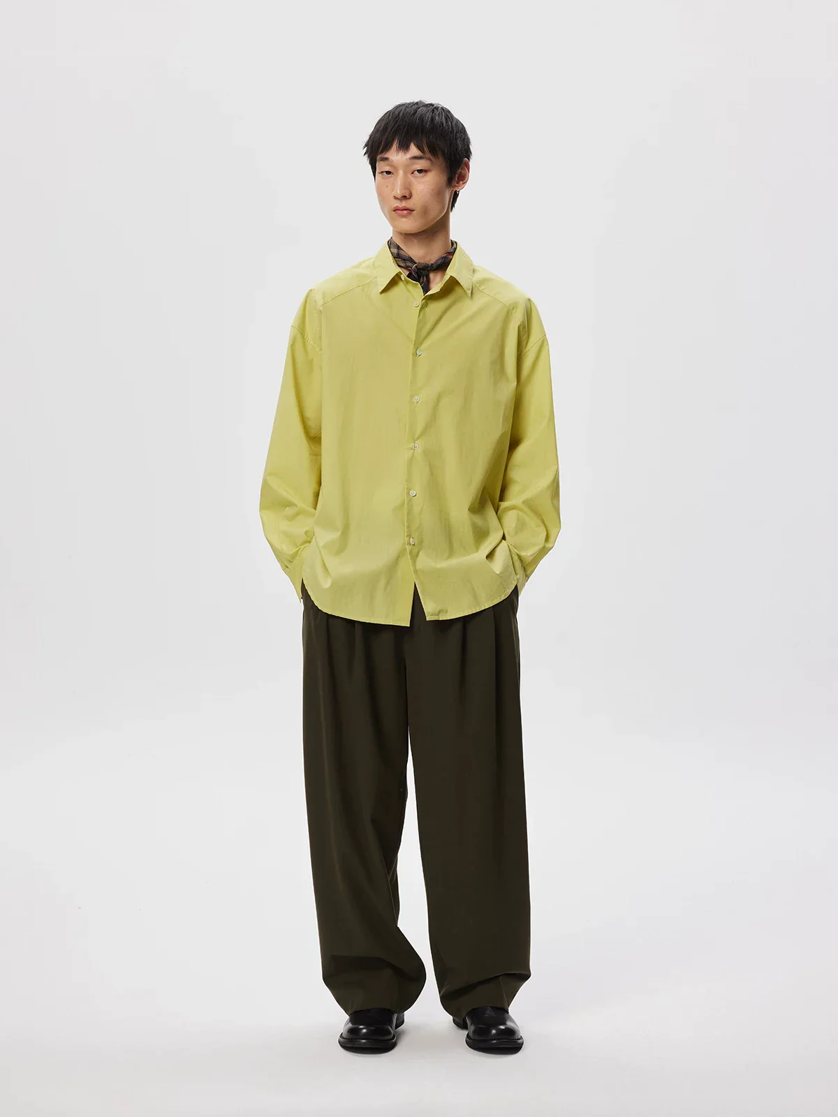 Chartreuse Cross-Yoke Long-Sleeve Shirt