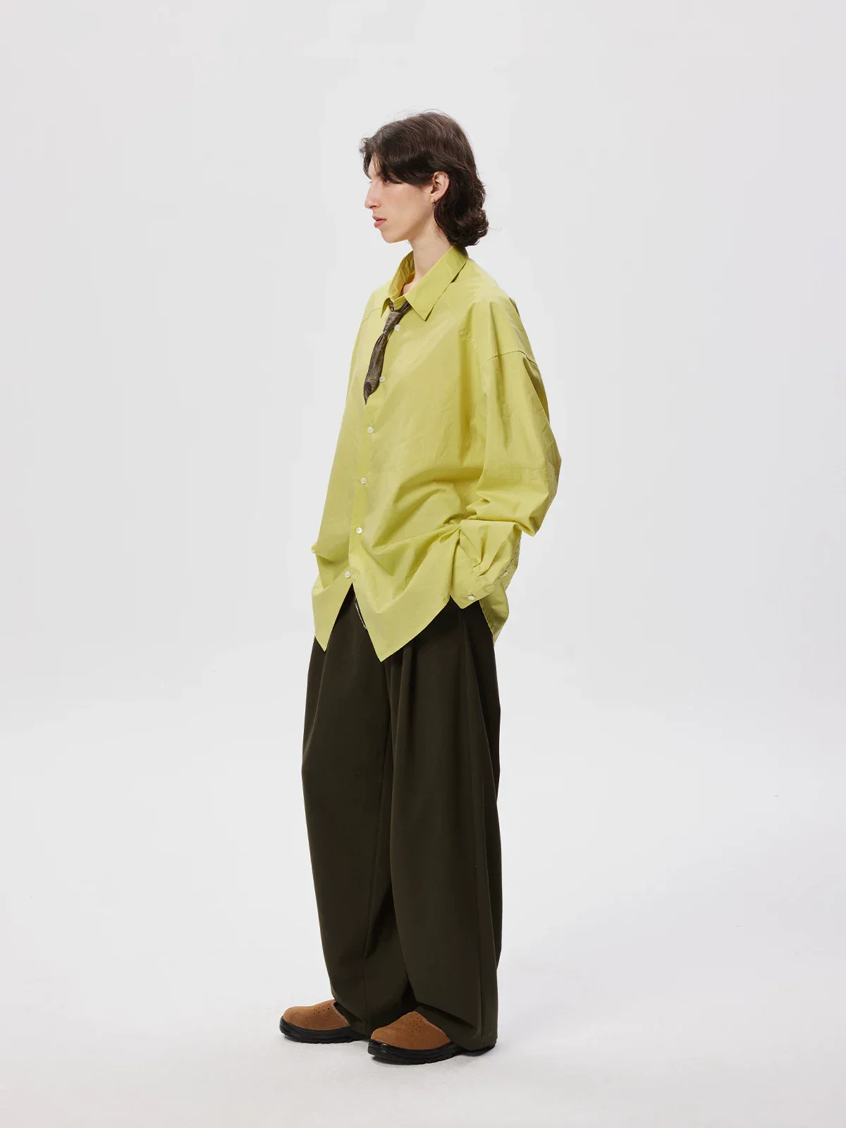 Chartreuse Cross-Yoke Long-Sleeve Shirt - Image 4