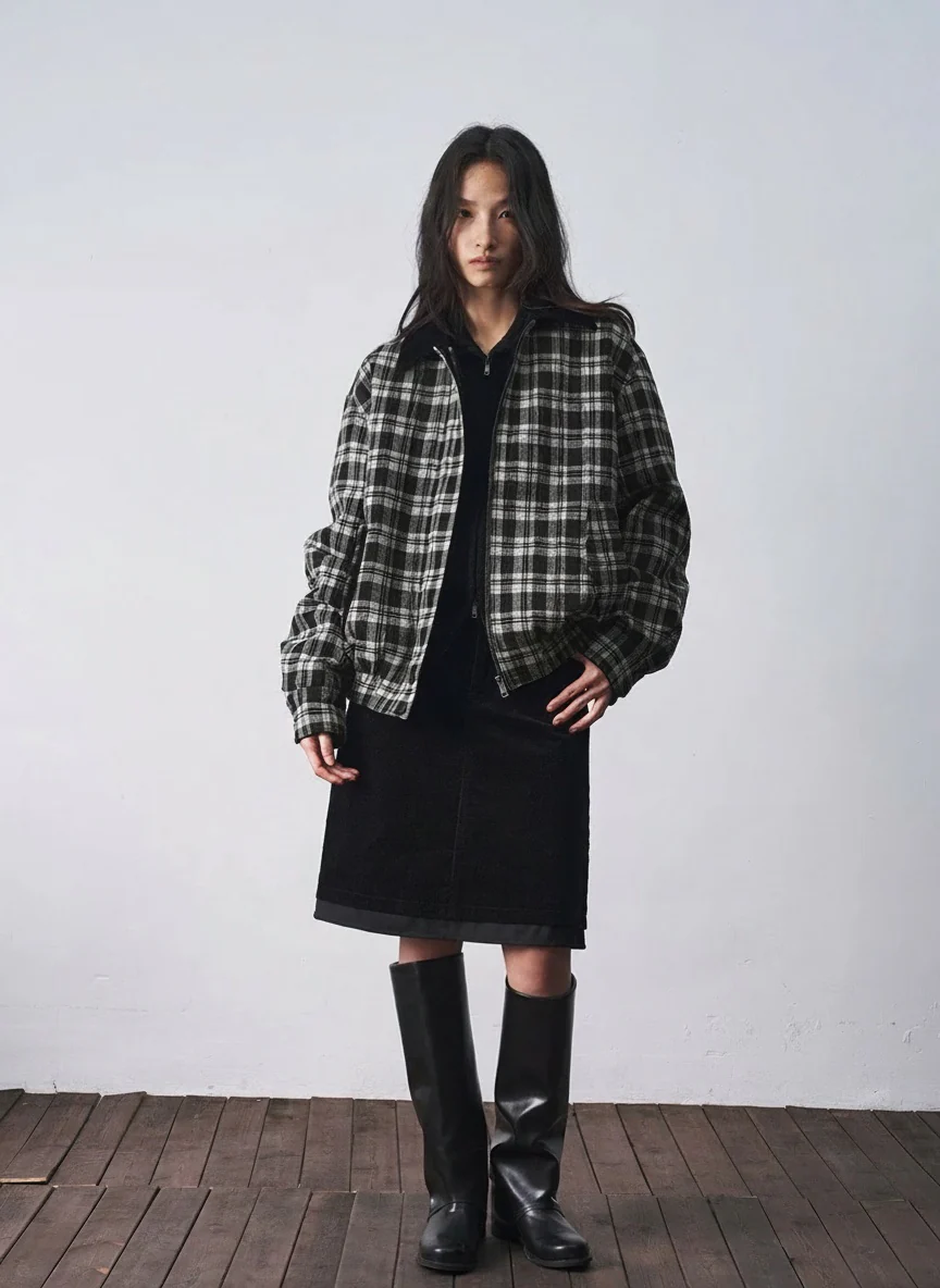 Checked Quilted Flight Jacket