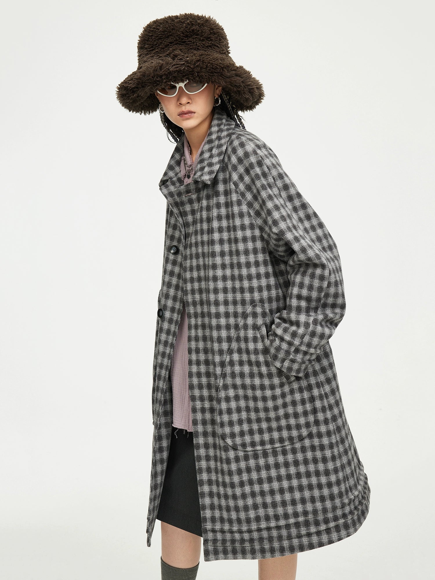 Checked Raglan Coat - Image 3
