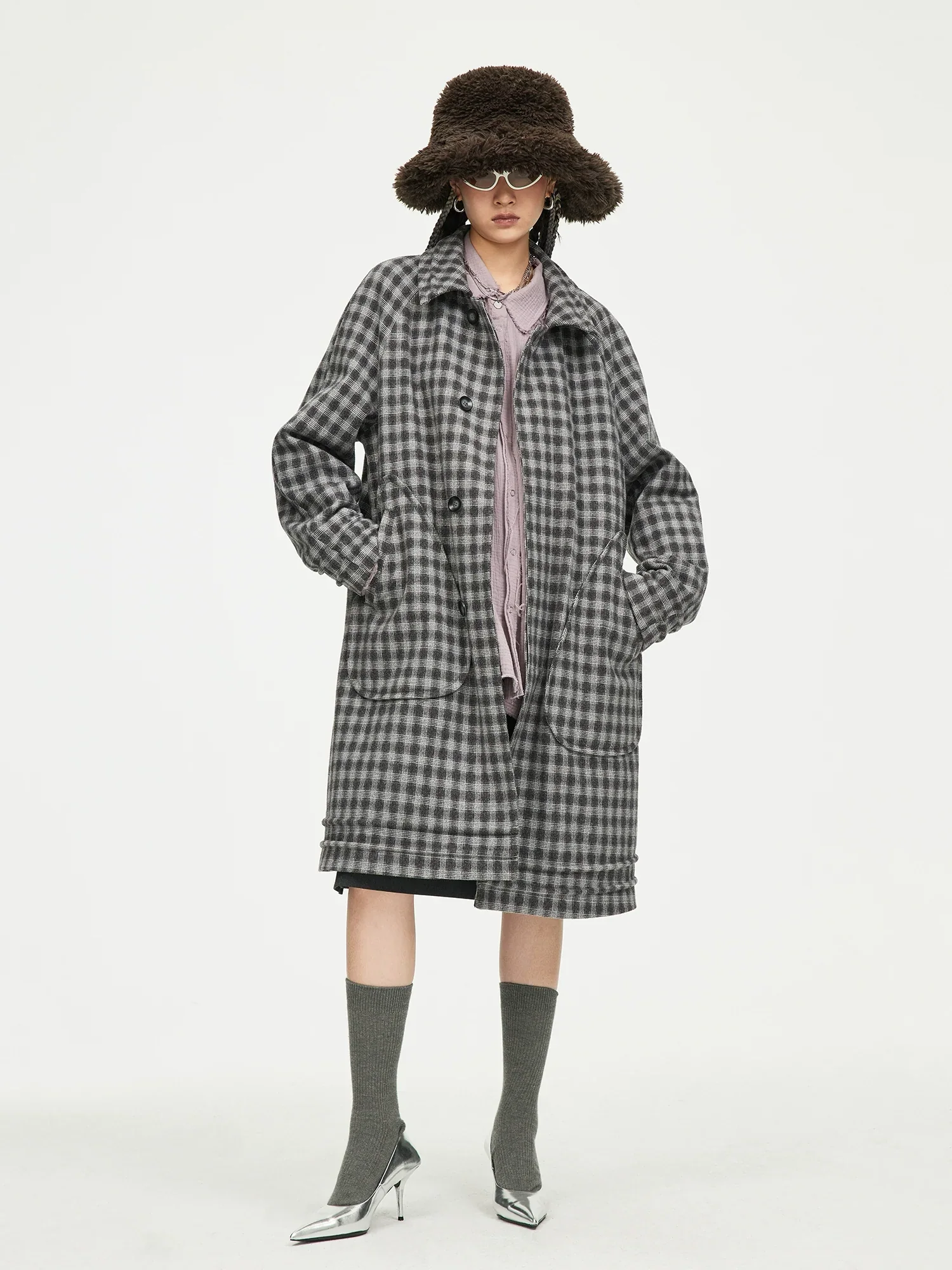 Checked Raglan Coat - Image 4
