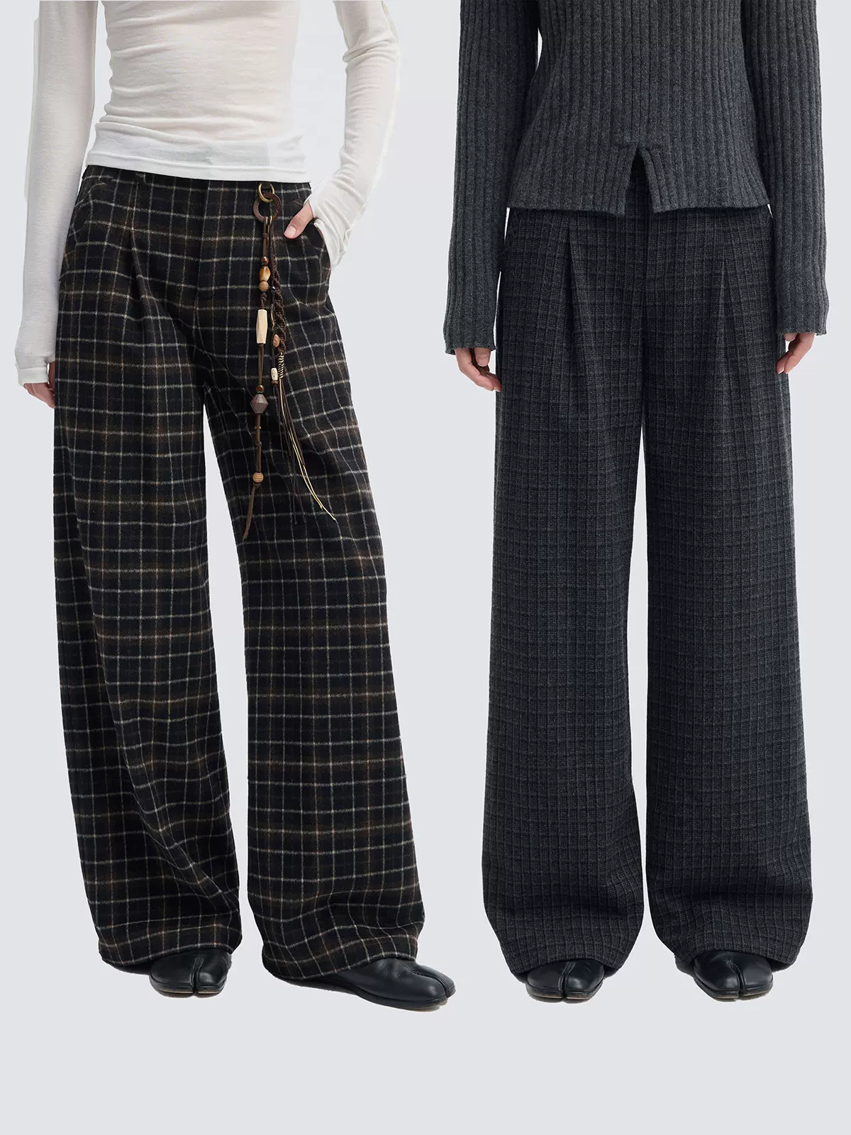 Checked Wide-Leg Trousers