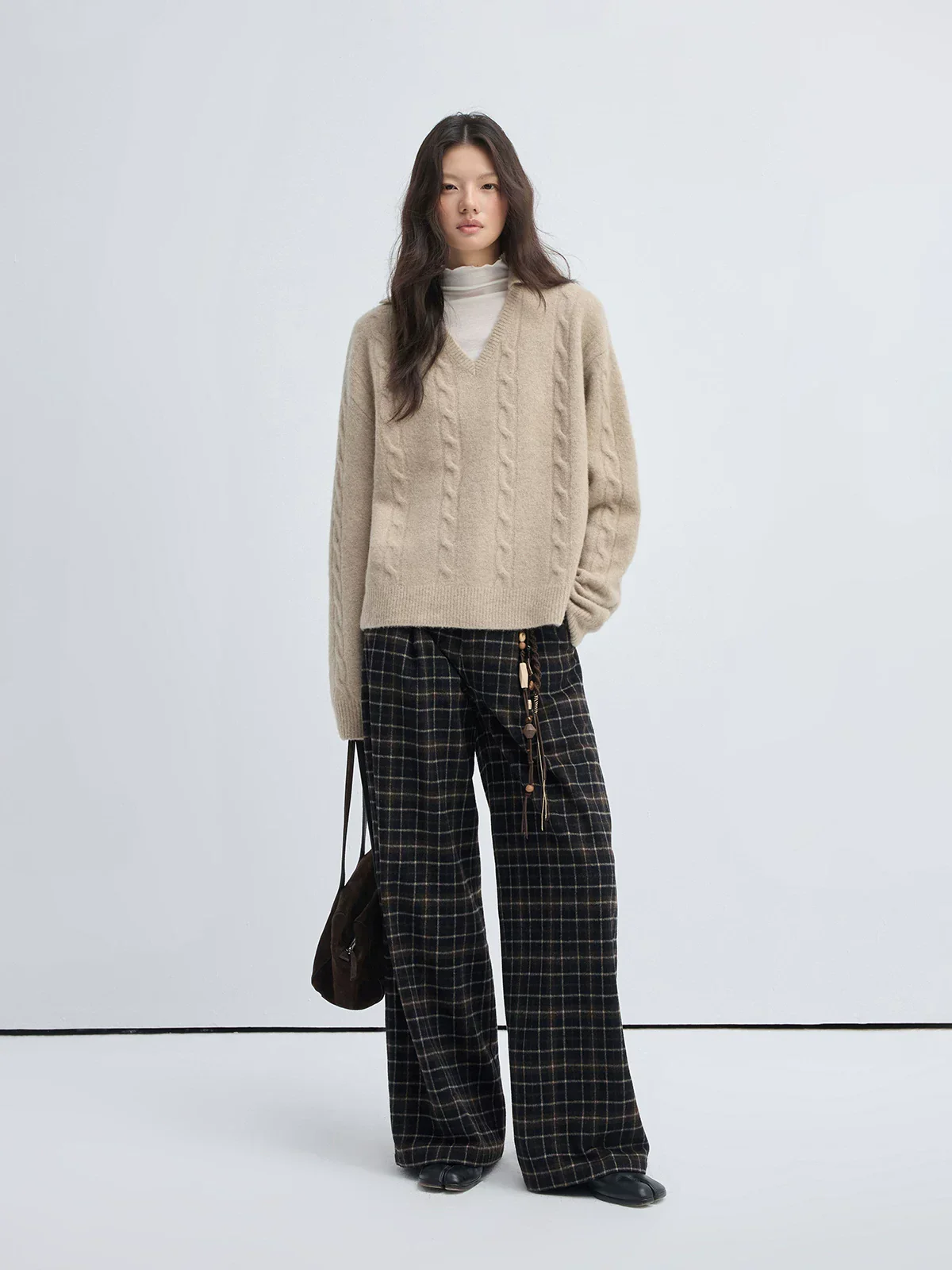 Checked Wide-Leg Trousers - Image 2