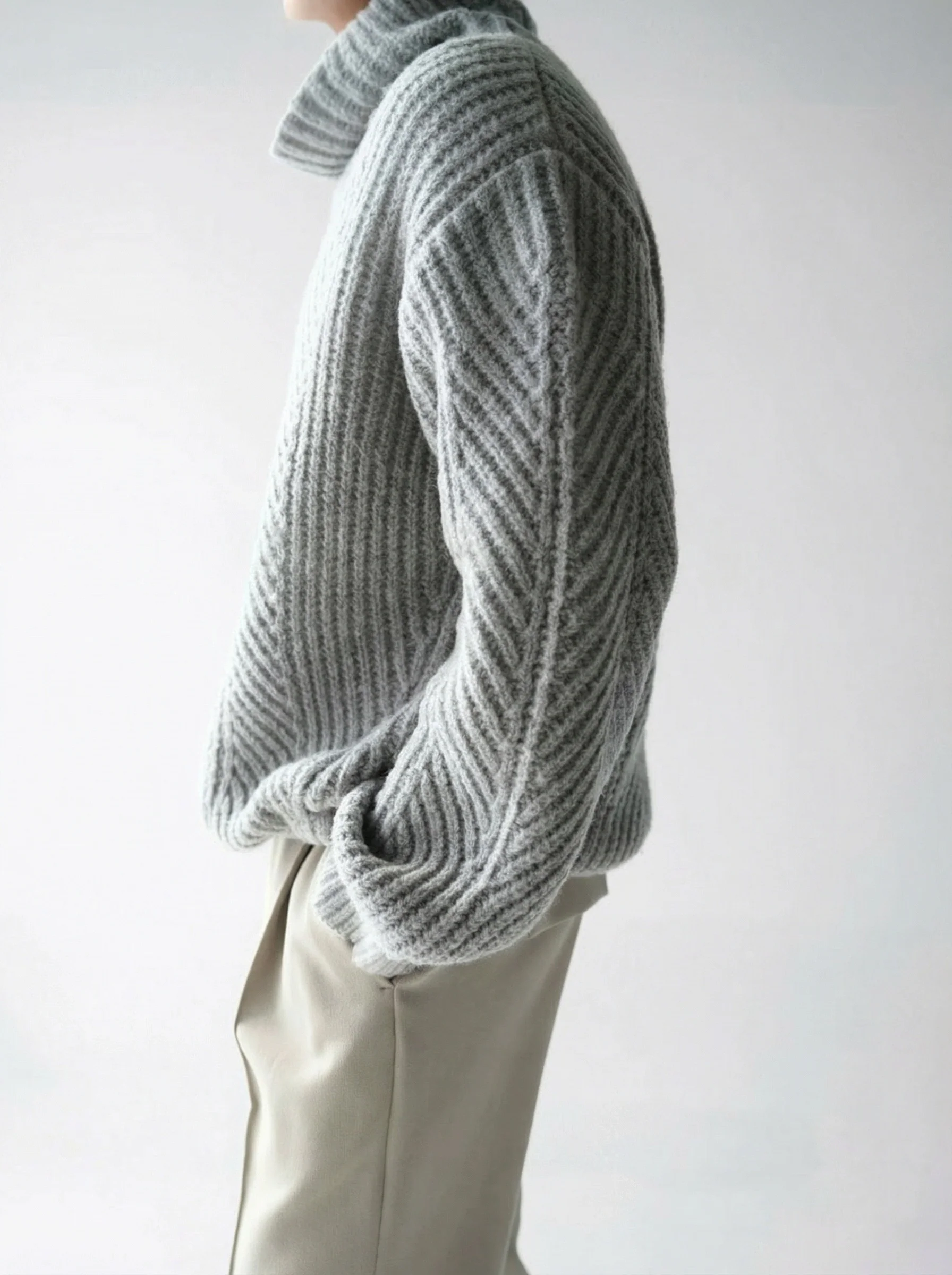 Chevron Rib Merino Drawcord Turtleneck - Image 3