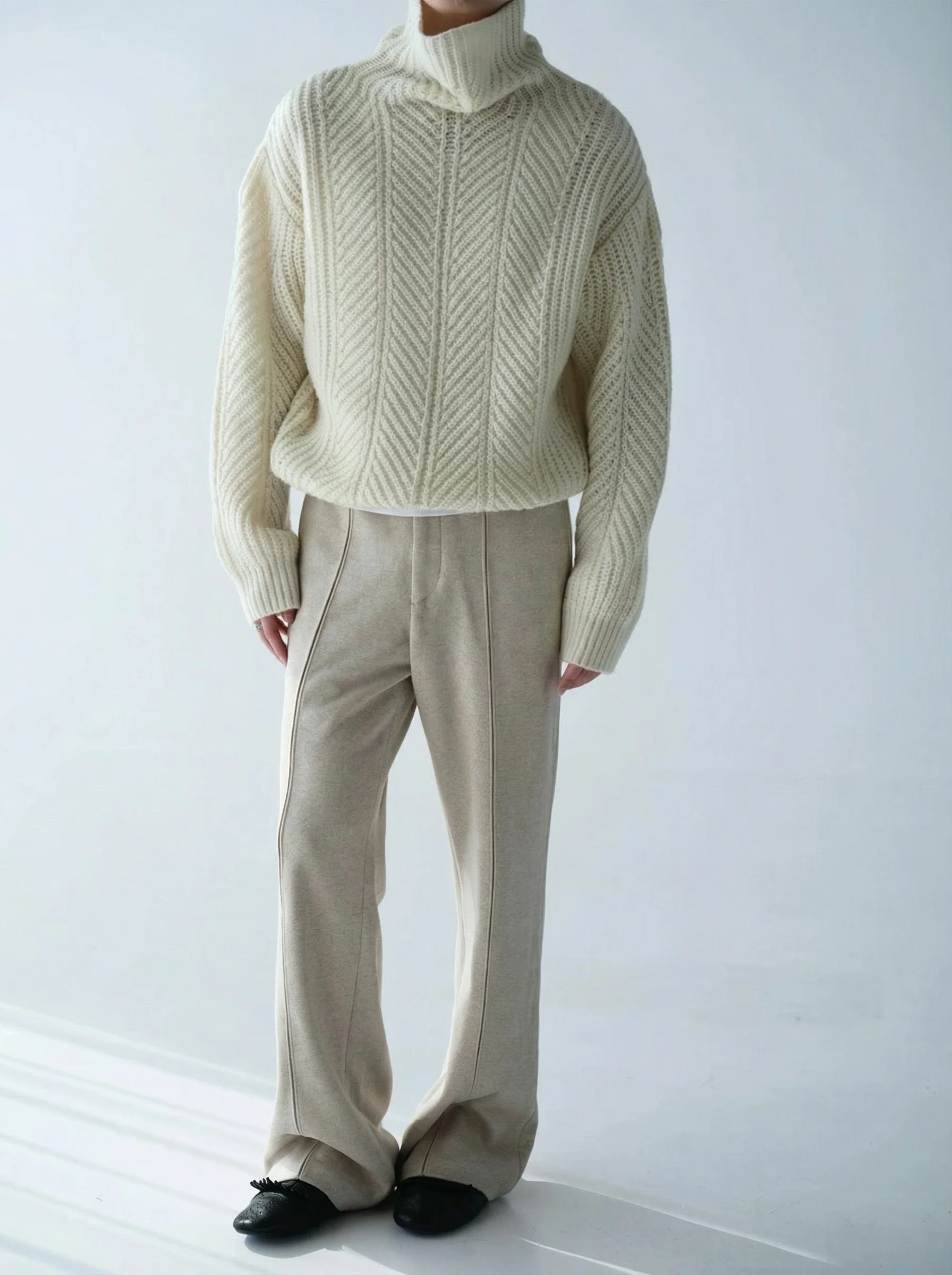 Chevron Rib Merino Drawcord Turtleneck - Image 4