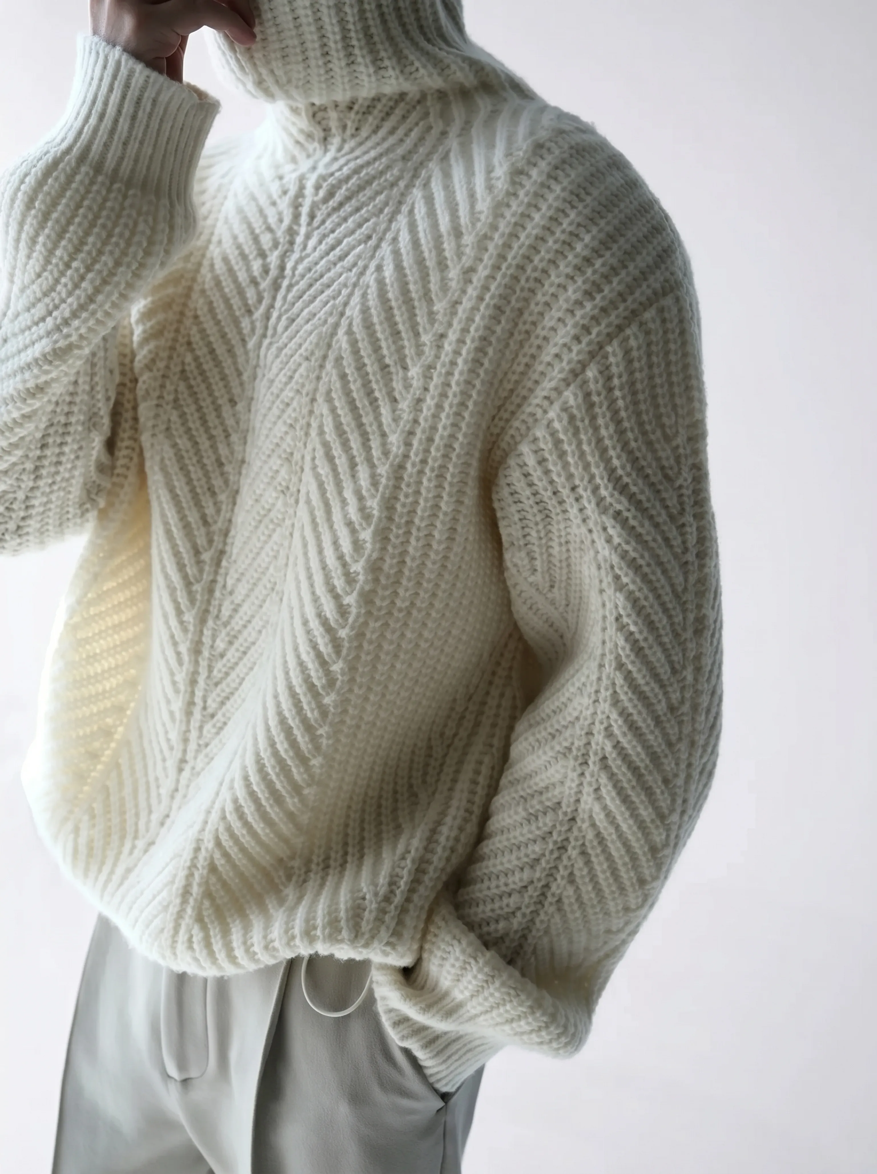 Chevron Rib Merino Drawcord Turtleneck - Image 6