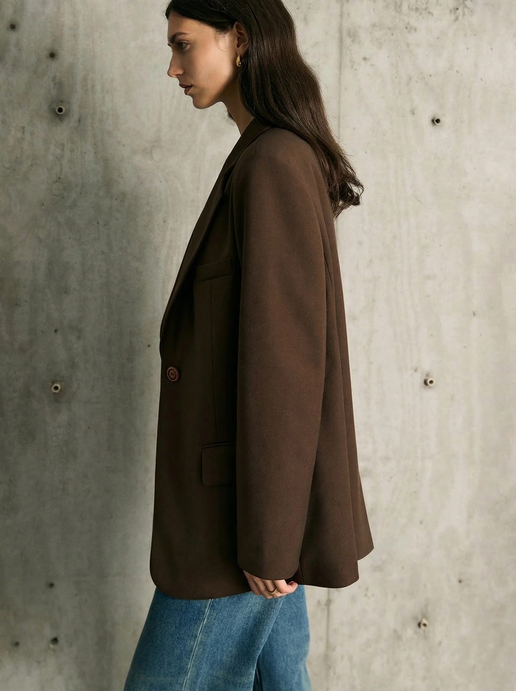 Chocolate Tencel-Wool Single-Button Blazer - Image 3