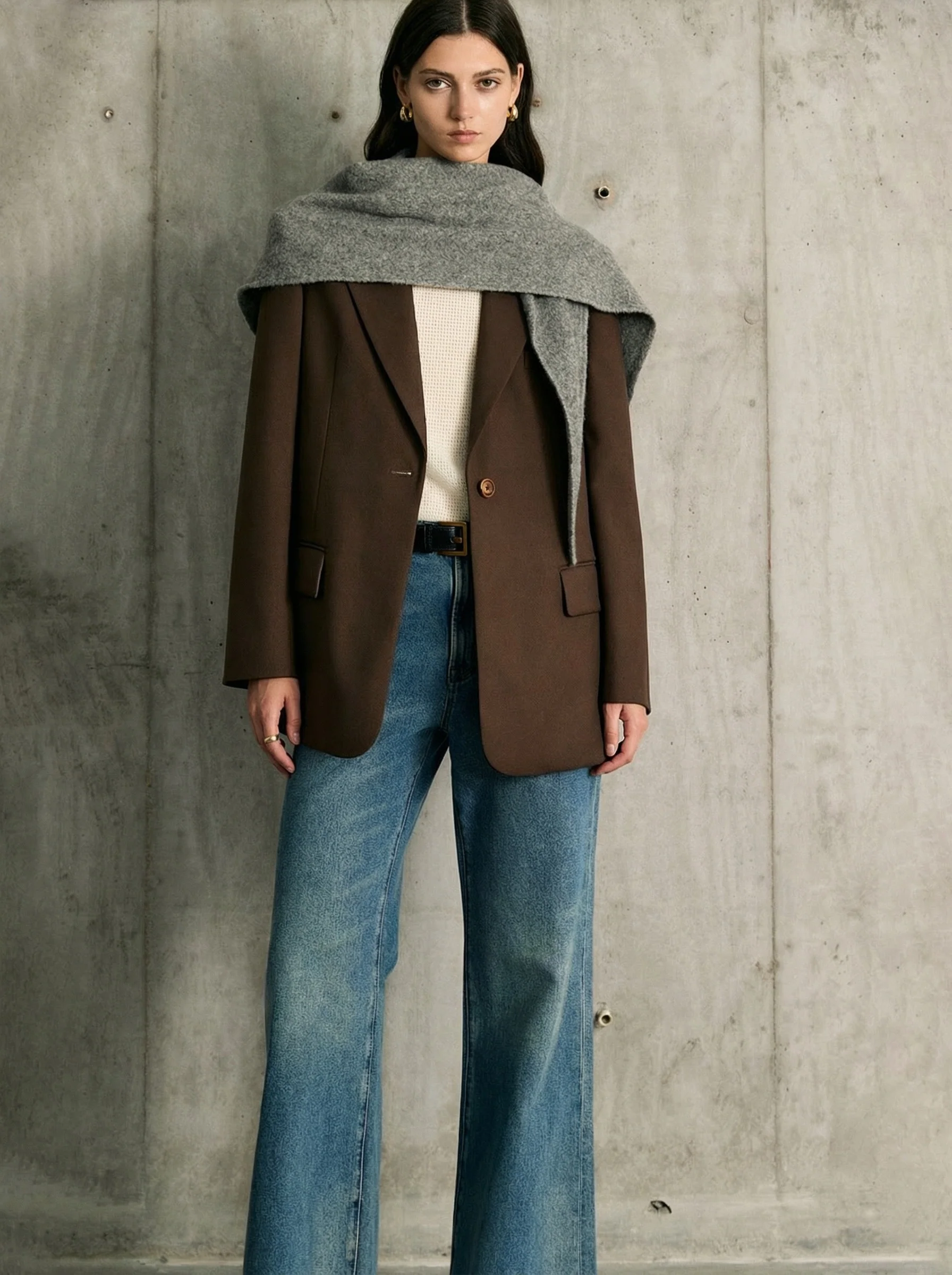 Chocolate Tencel-Wool Single-Button Blazer - Image 6